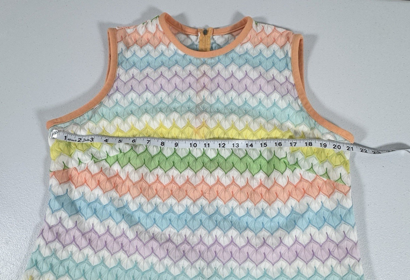 Vintage Pastel Chevron Open Knit Sleeveless Top Womens L Mod 70s Retro Mermaid