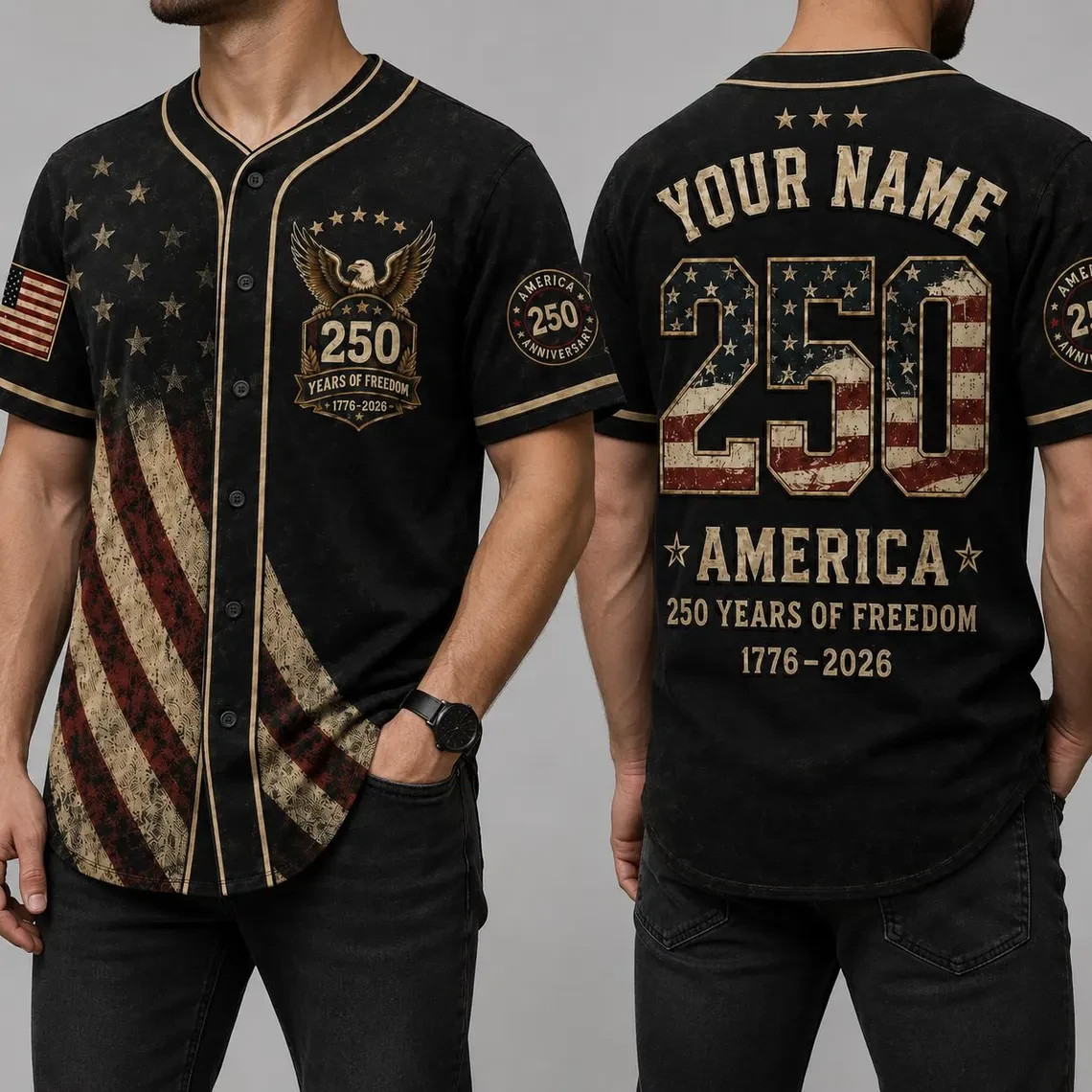 Personalized USA 250th Anniversary Baseball Jersey, Custom Name Number 1776-2026