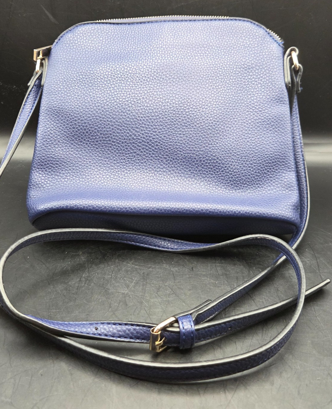 BLUE Faux Leather Crossbody Purse Womens Adjustable Strap Tassel Accent