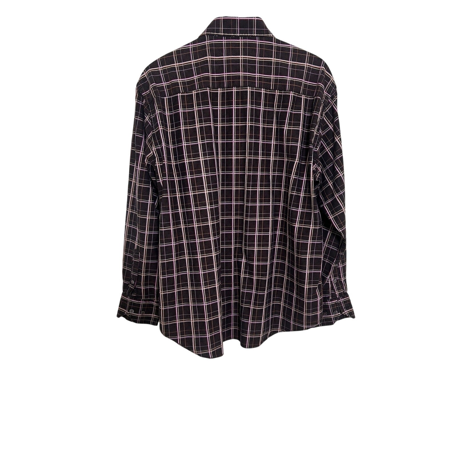 Bugatchi Uomo Shirt Mens M Brown Pink Check Button Up Long Sleeve Classic