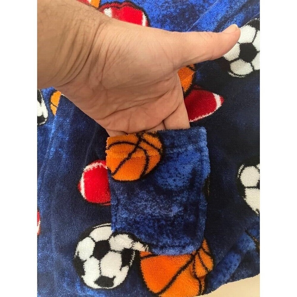 Cherokee Kids Blue Fleece Bath Robe Size S Basketball Football Soccer