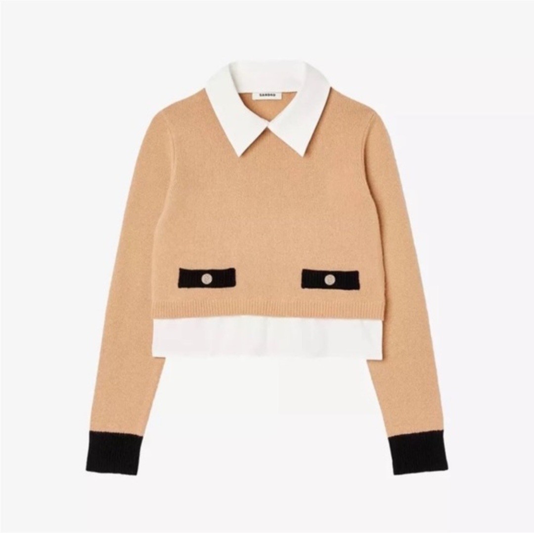 Sandro Dale Cropped Wool Cashmere Layered Sweater Size Small