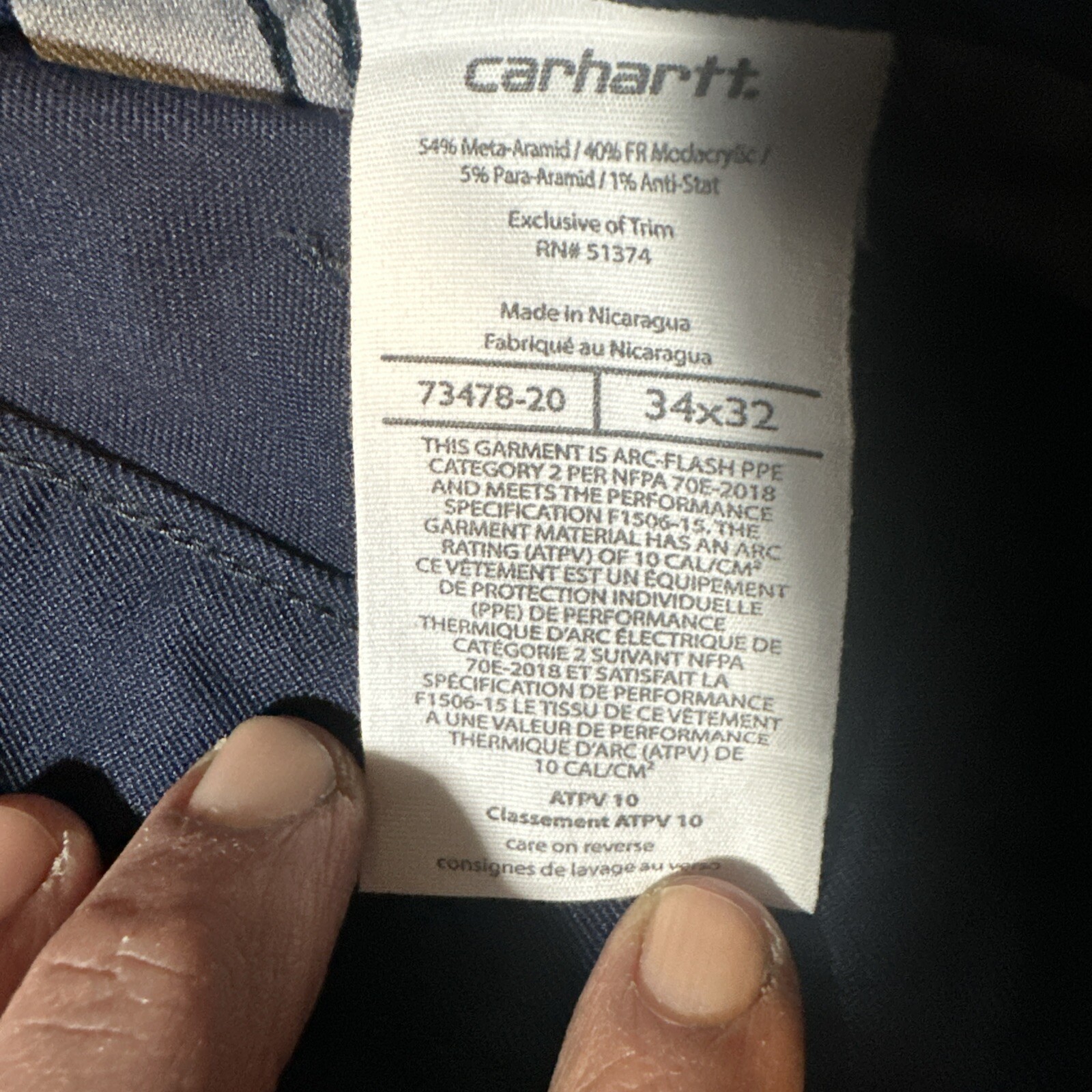 Lot 2 Carhartt FR Featherweight Work Dungarees 34×32 CAT 2 ATPV 10 Relaxed Fit