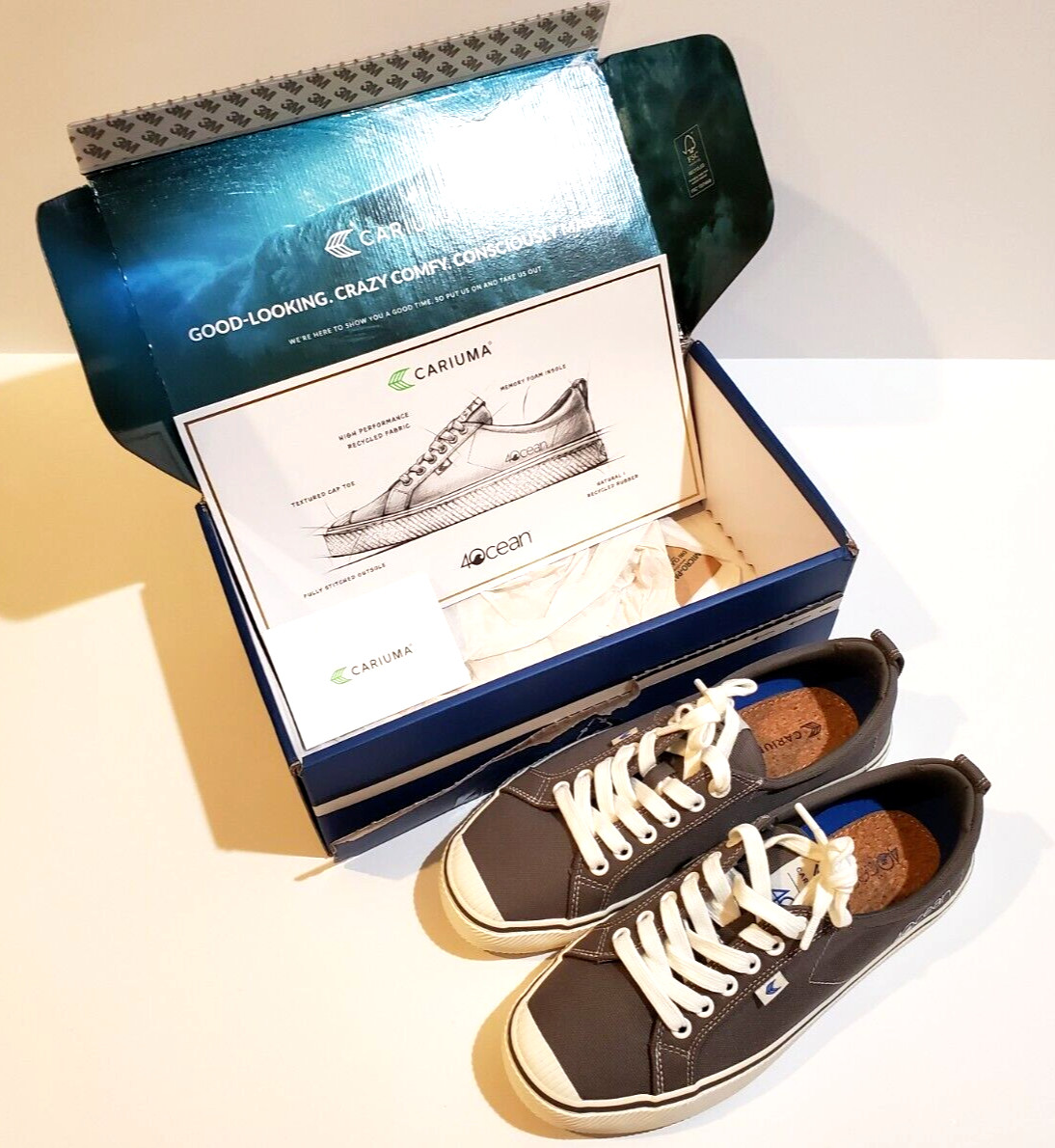 Cariuma 4Ocean Charcoal Grey Cordura Contrast Thread Sneakers Men 8 Women 9.5