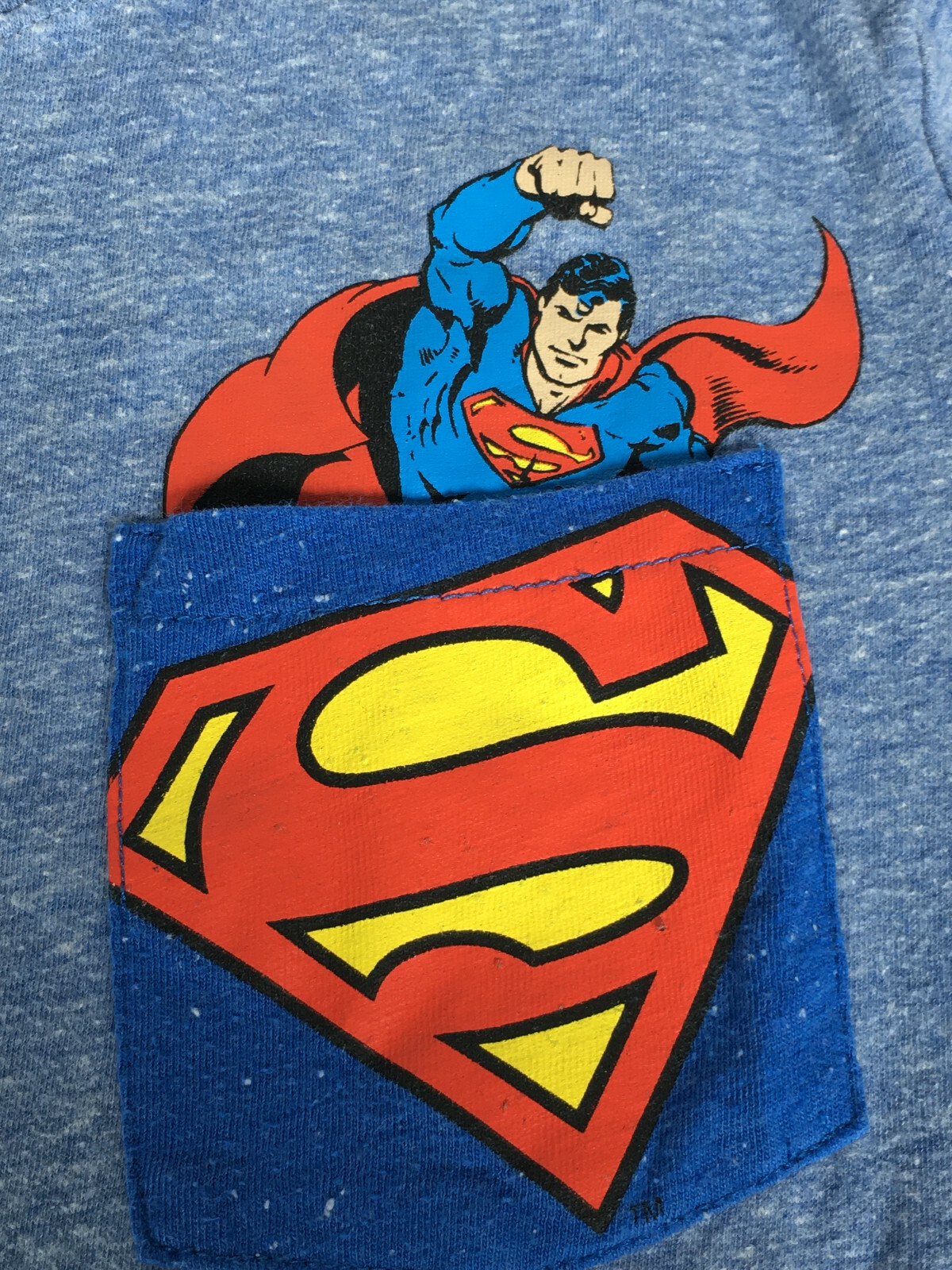 Superman Graphic Print Pocket T-Shirt Blue Heather Youth Kids Medium 8-10