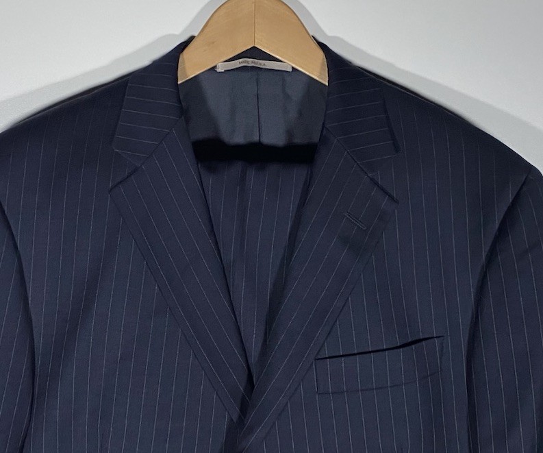 Hickey Freeman Milburn 44S Navy Pinstripe Wool 2pc Suit Jacket Pants W40 X L29