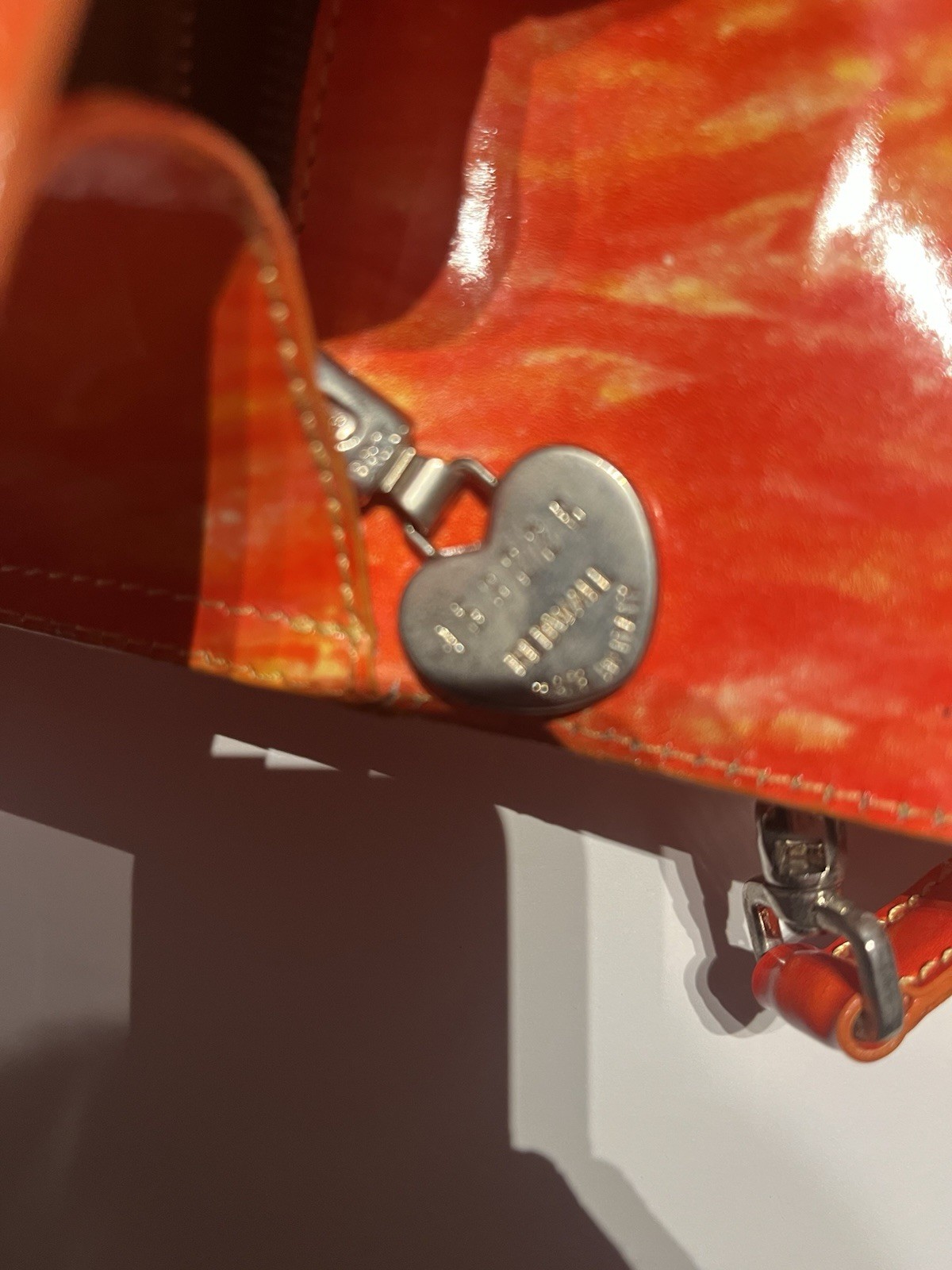 Vintage 90s Y2K Moschino Redwall Heart Locking Satchel Purse Orange Flames RARE