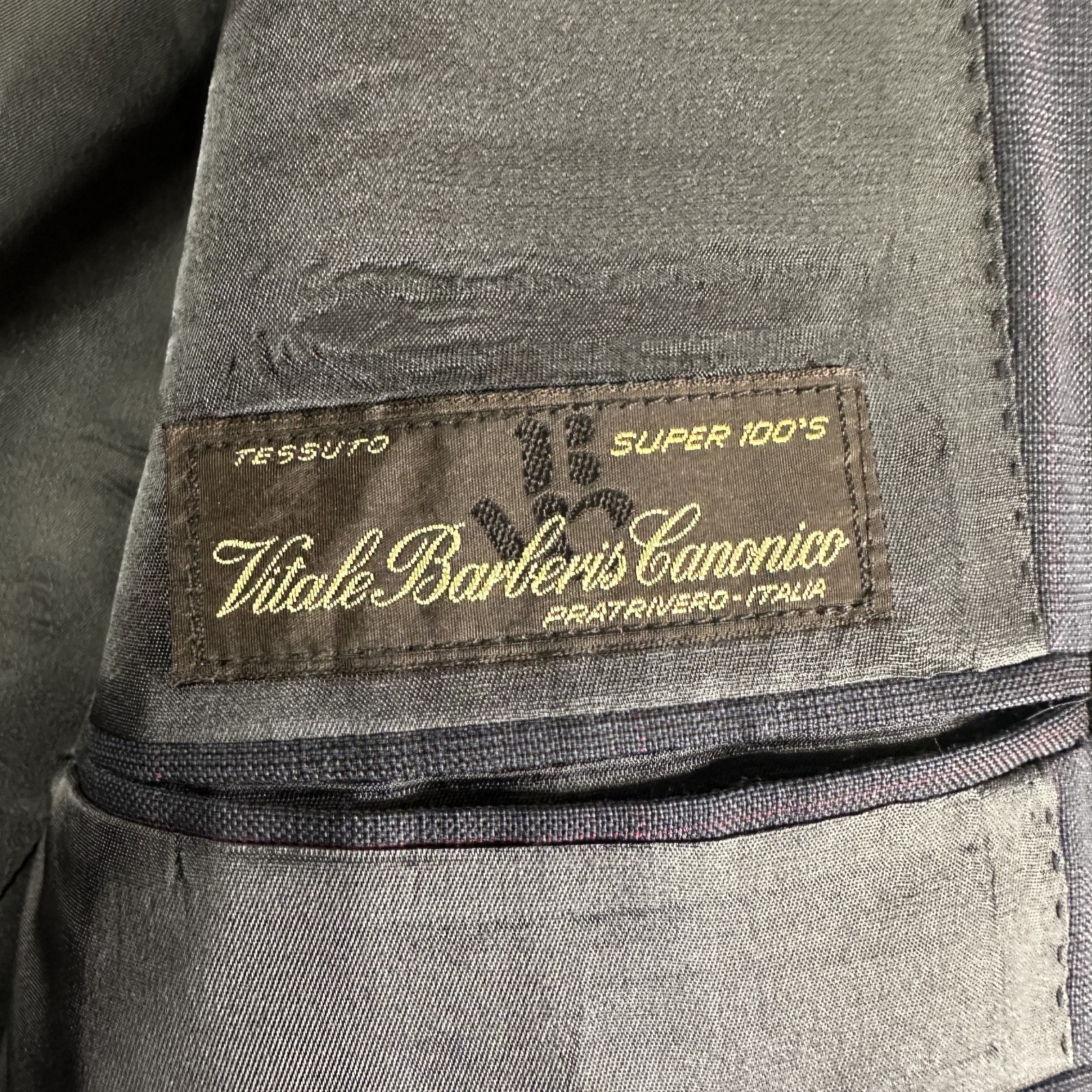 Biella Suit Mens 40L Navy Blue Glen Check 2 Button Vitale Barberis Canonico 110s