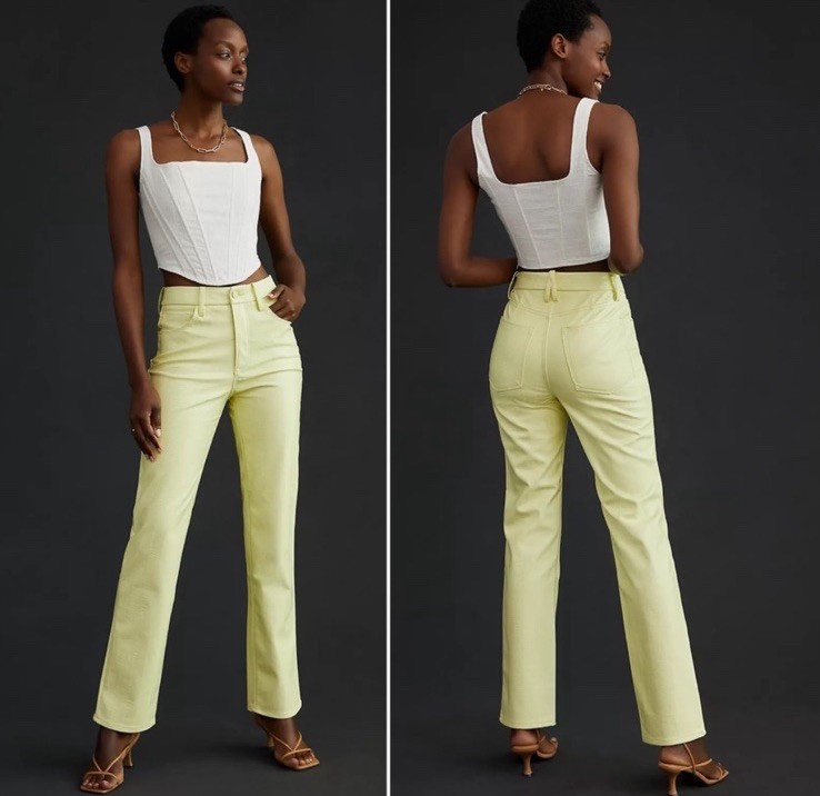 Good American Good 90s Relaxed Faux Leather Pants In Key Lime SZ 6/28 NWT