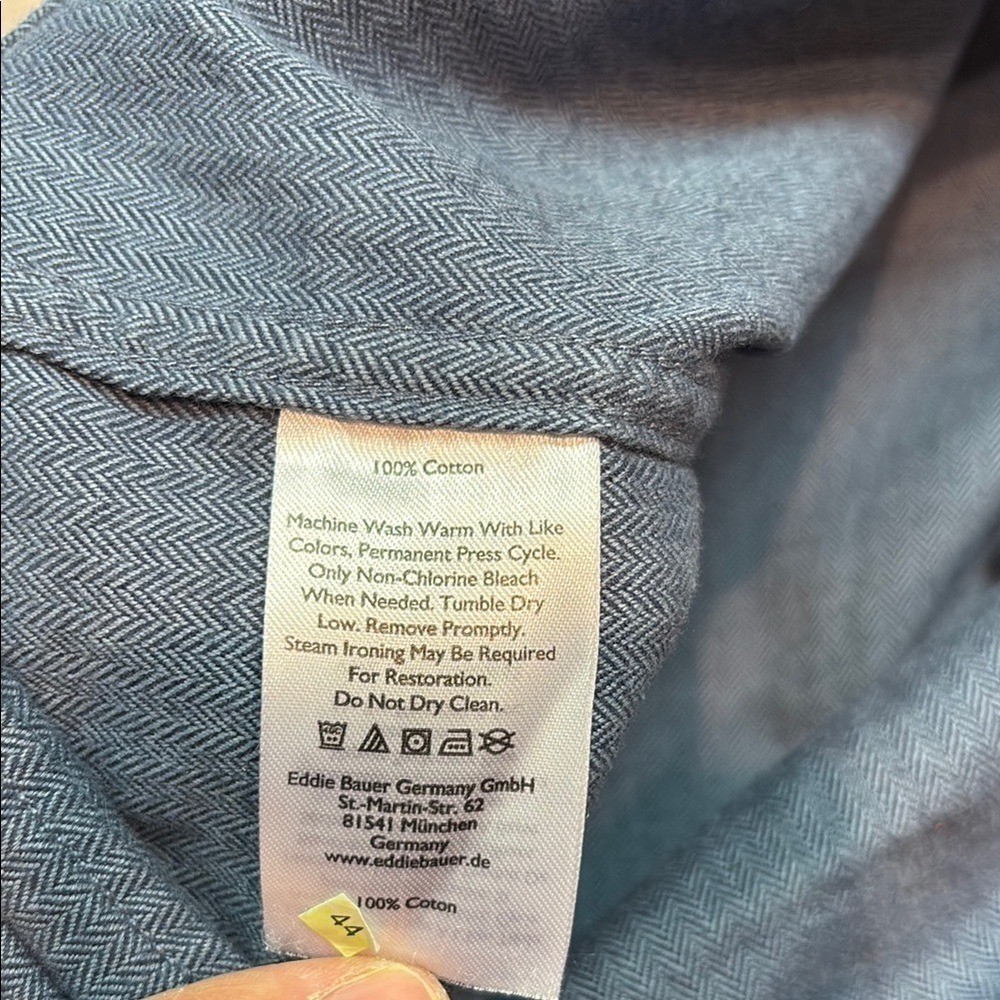 Eddie Bauer 3XL Blue Herringbone Cotton Button Down Shirt Classic Fit Long Slv