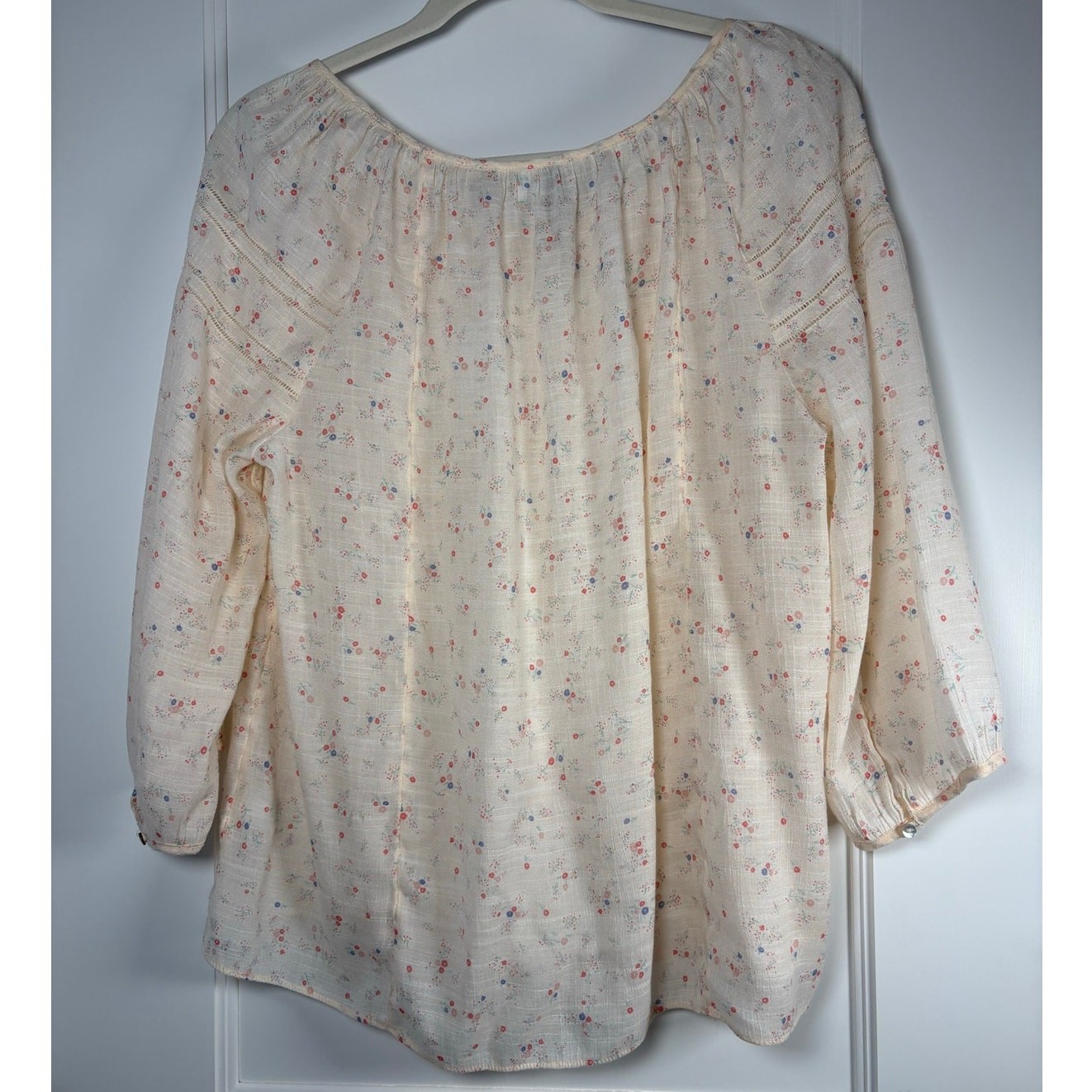 LC Lauren Conrad Ditsy Floral Peasant Blouse Cream Lace Yoke Boho Top XL