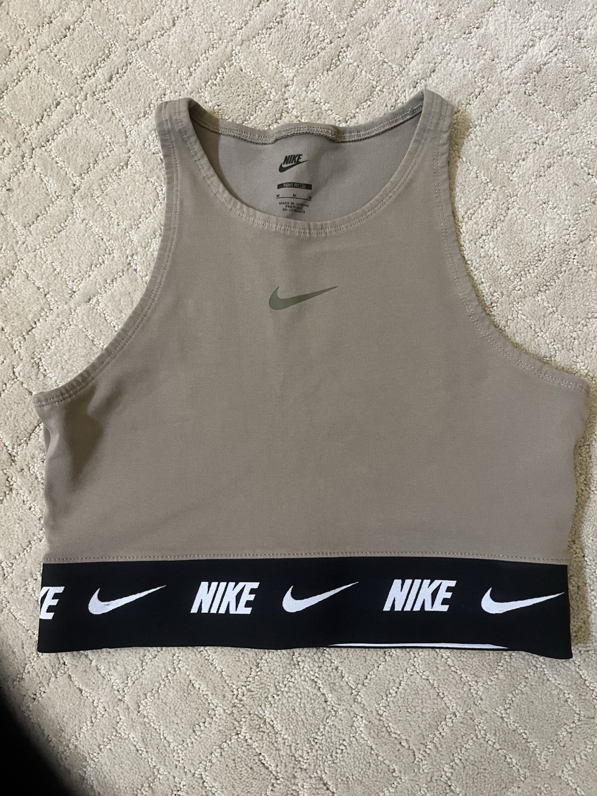 Nike Women’s Green Khaki Crop top Black Band EUC Med Workout Cheer