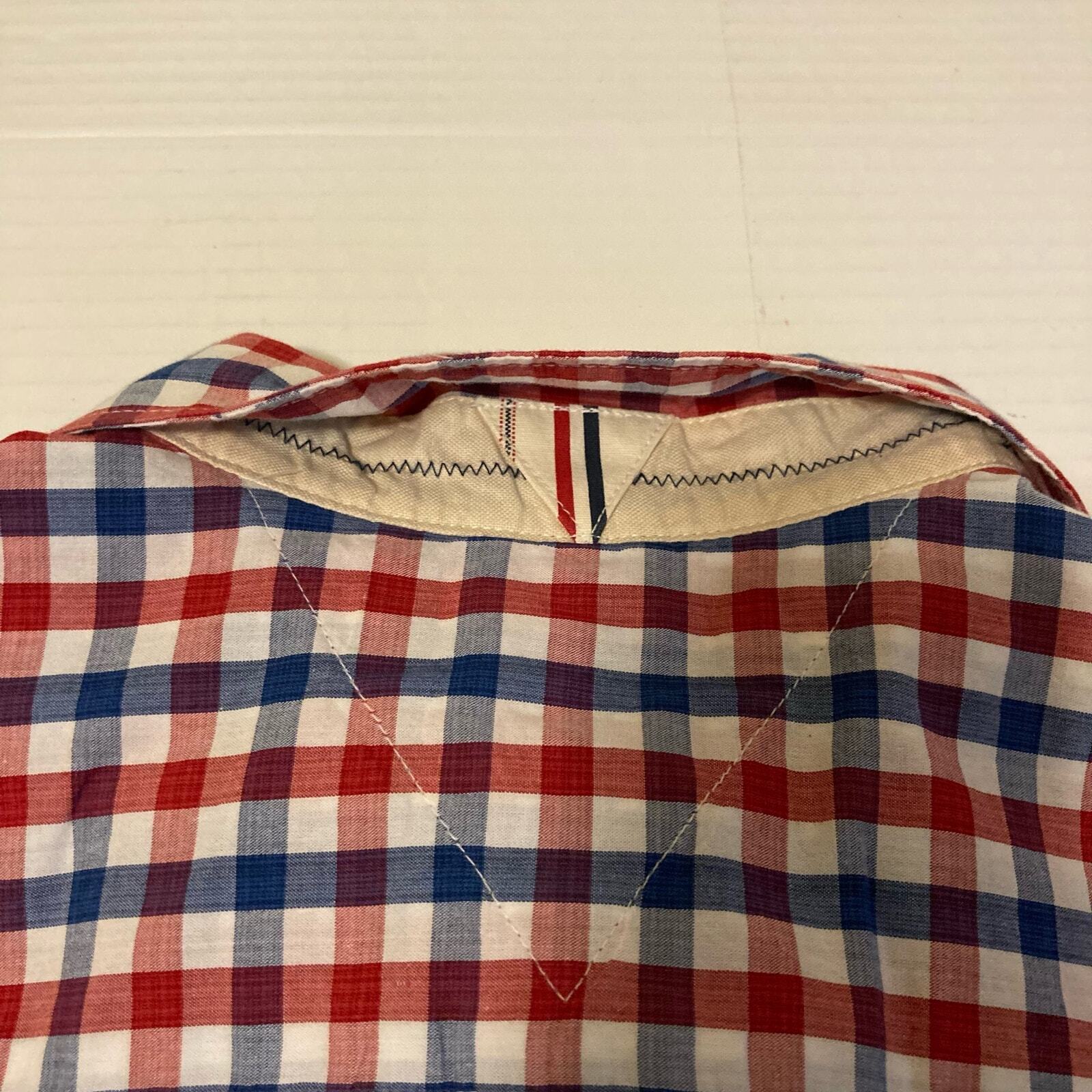Tommy Hilfiger Navy Blue Red & White Plaid Button Down Shirt Men Size M