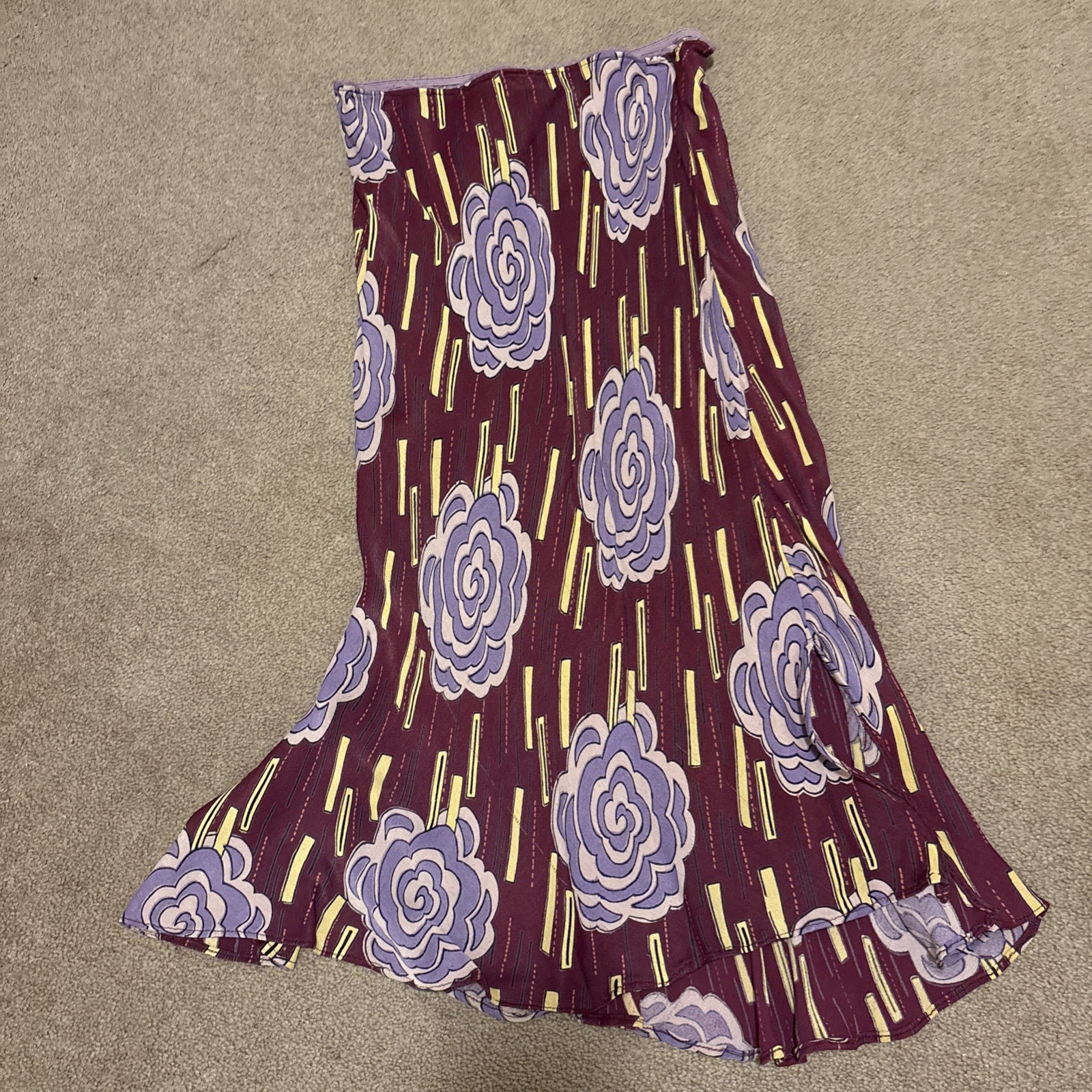 Angie Elastic Waist Floral Print Silk Skirt Size Small Boho Hippie