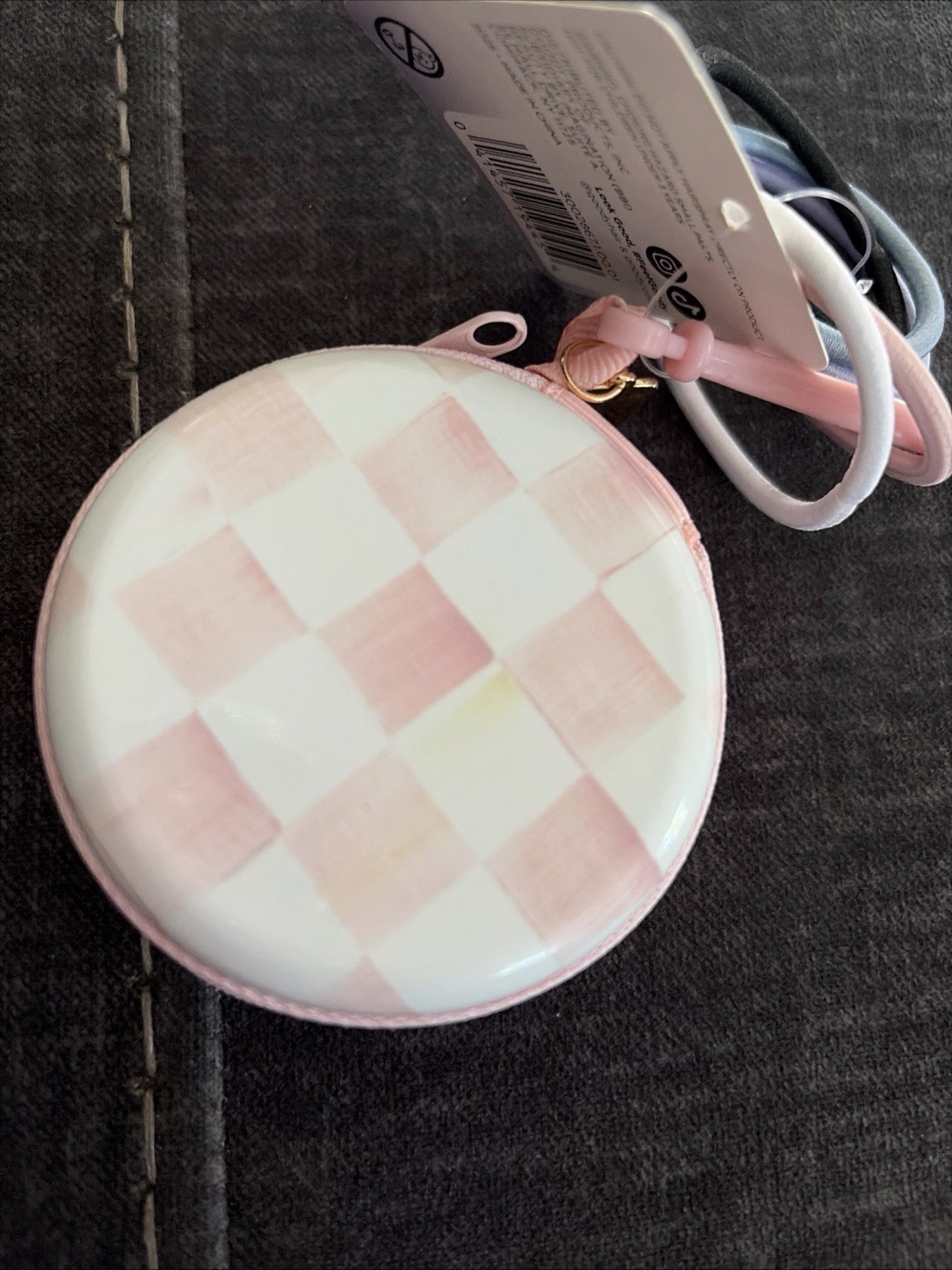 MacKenzie-Childs x Goody ~ Rosy Check Zipper Purse Charm with Hair Ties ~ NEW
