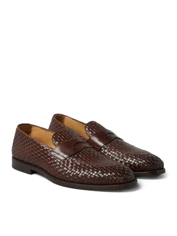 BRUNELLO CUCINELLI MEN’S BURNED LEATHER WOVEN LOAFERS MSRP $1595