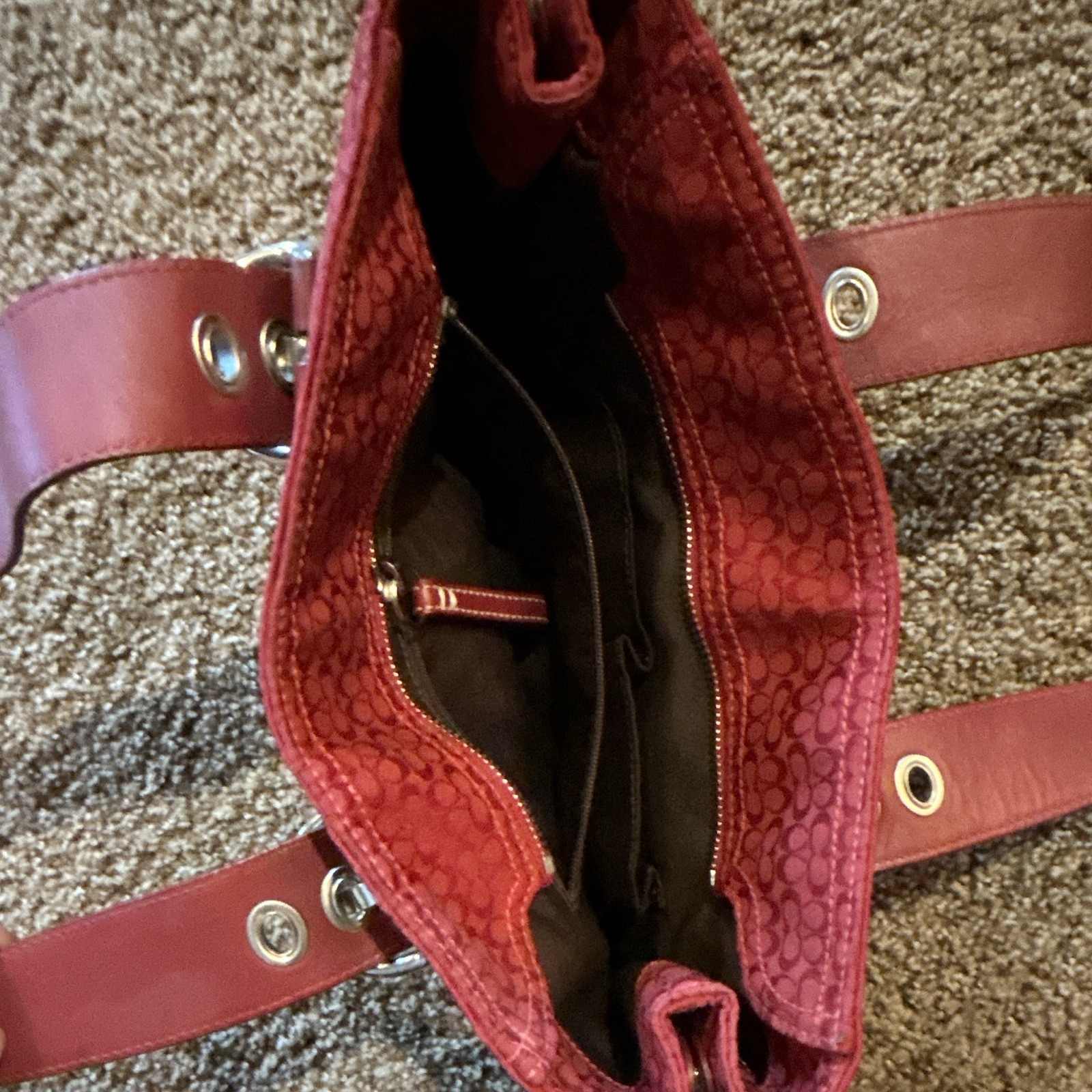 Coach Red Signature Logo Small Satchel Top Handle Purse Double Handles