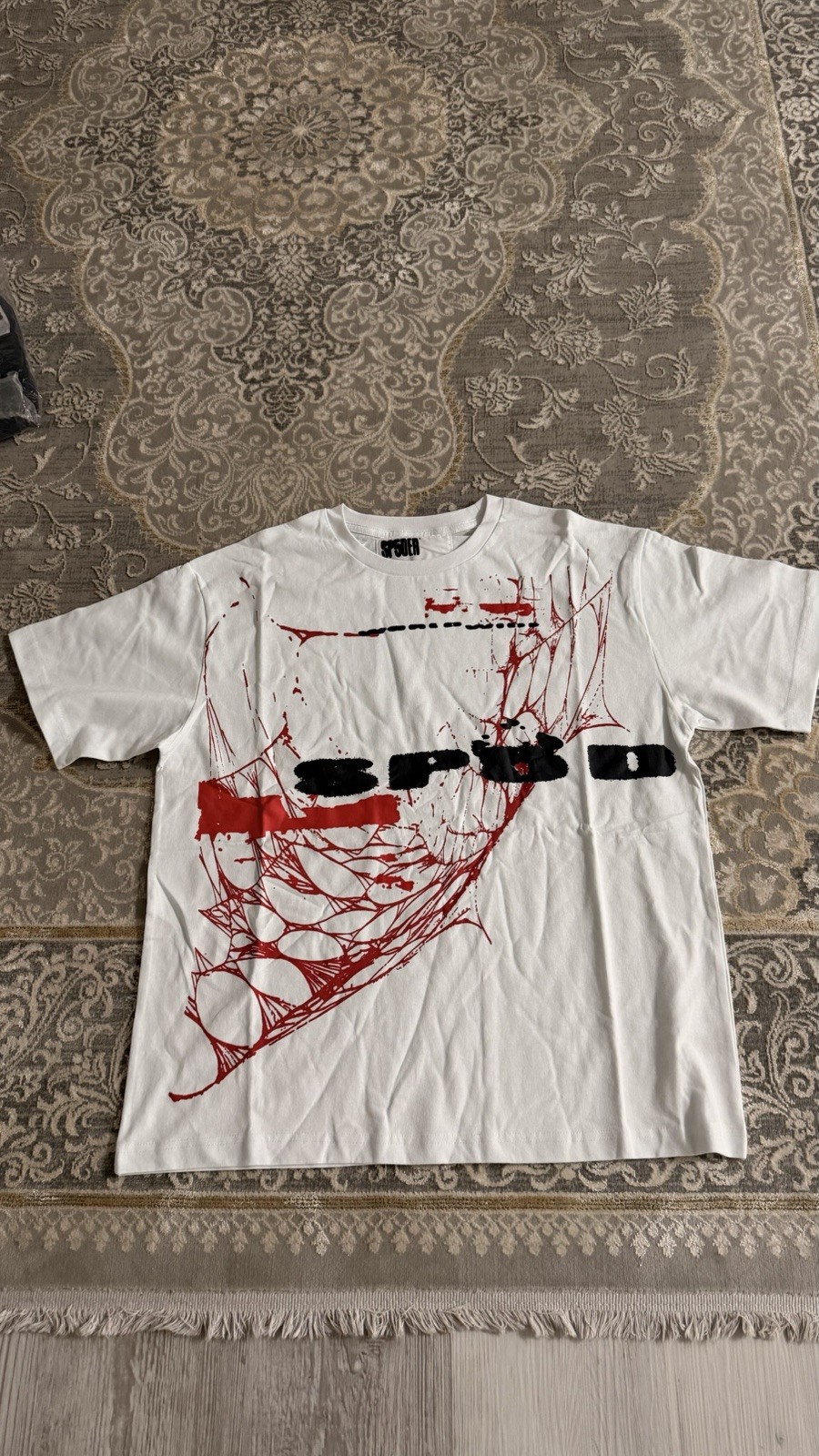 sp5der Men’s M White Graphic Logo Jersey Cotton Crew Neck Short Sleeve T-Shirt