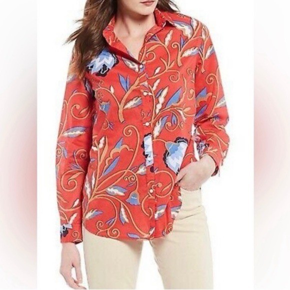 NWT J. McLaughlin Womens Lois Floral Button Down Shirt Lilywood Size L Preppy