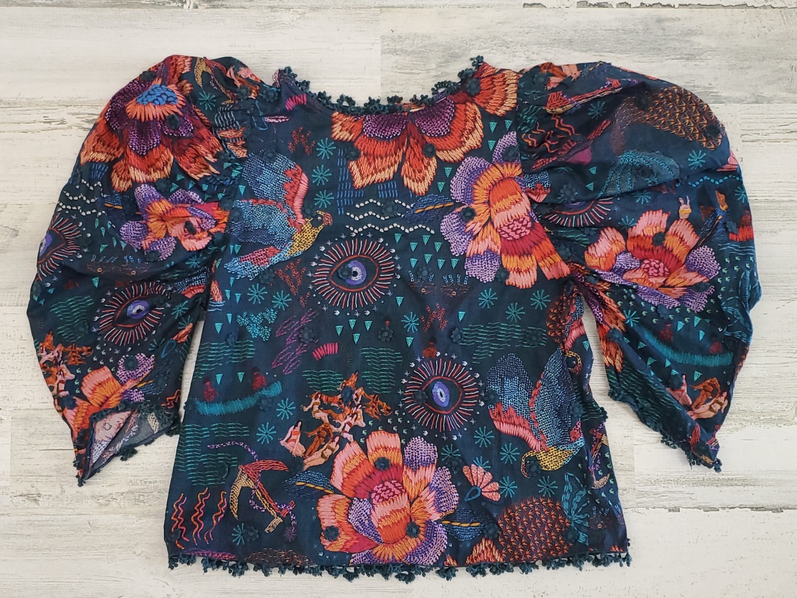 Farm Rio River Creatures Women’s Floral Blouse Size XS