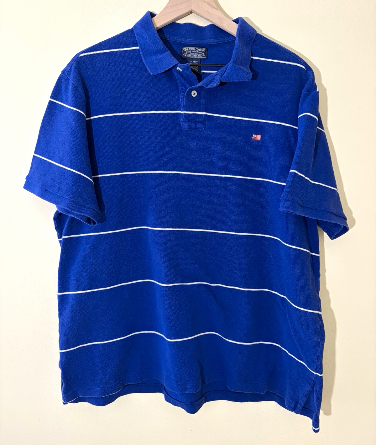 Polo Jeans Company Ralph Lauren Men’s XL Blue/White Striped Cotton Polo Shirt