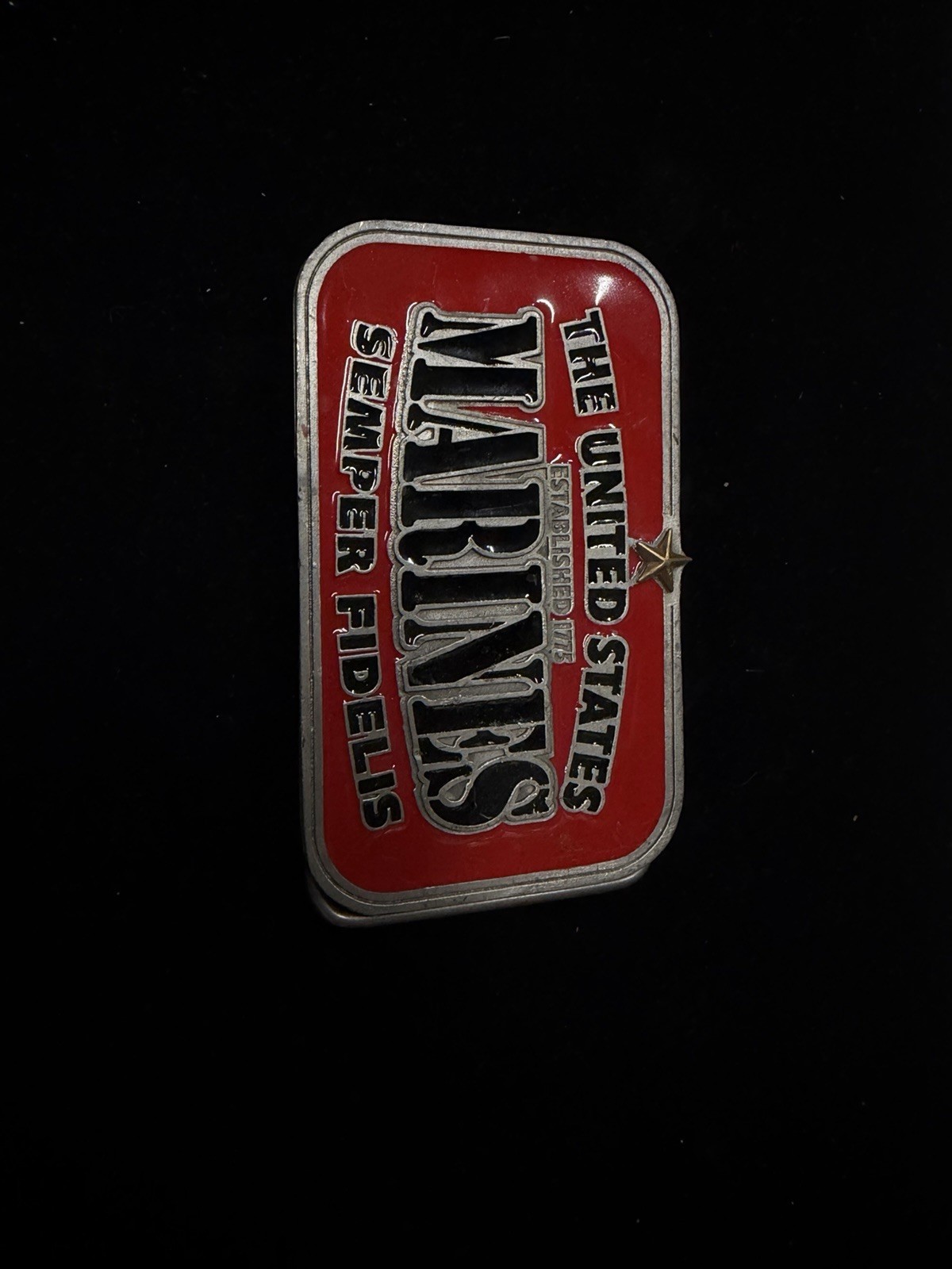 Rare Vintage Y2K US Marines Semper Fidelis Belt Buckle Red Enamel Military