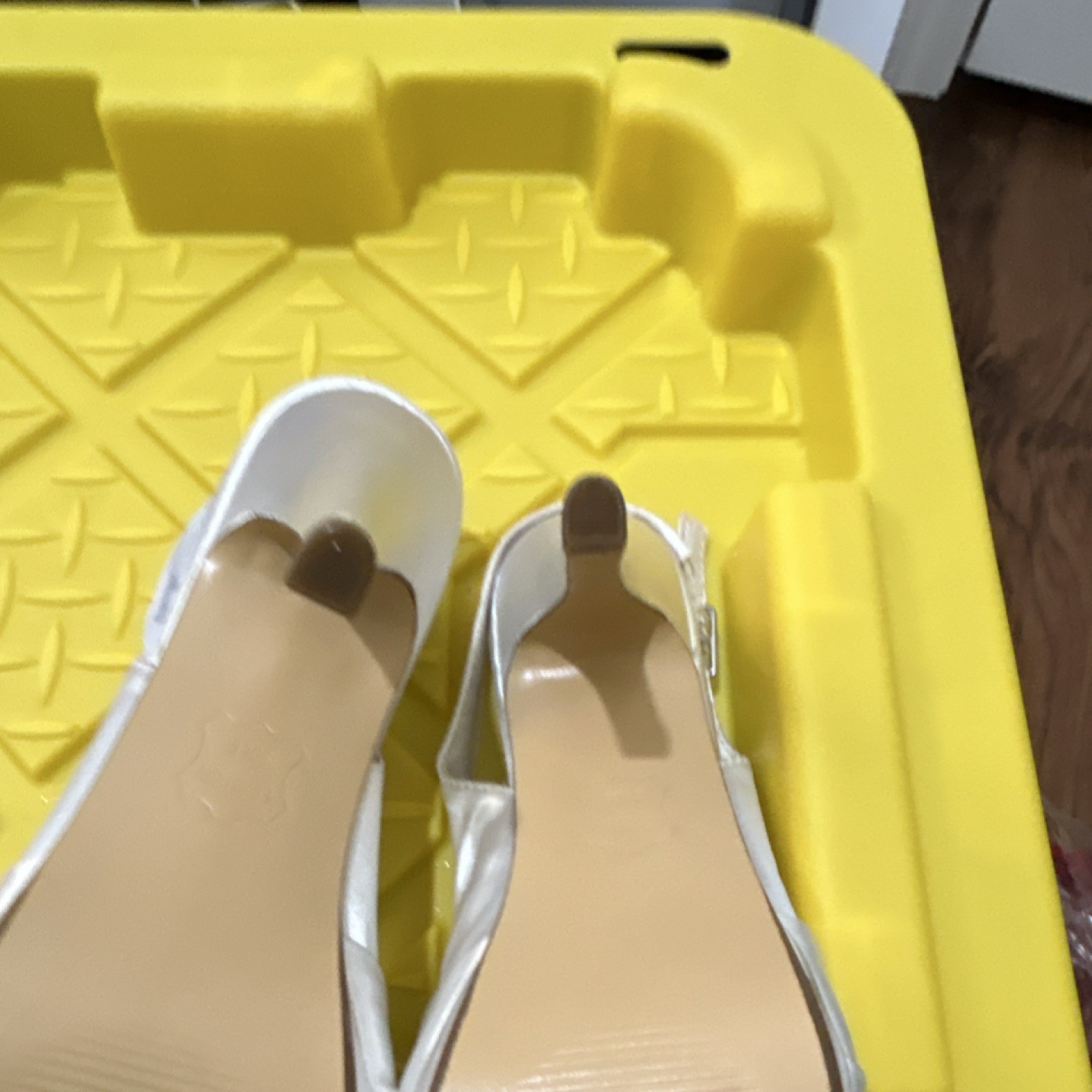 Coloriffics White Satin Open Toe Bridal Shoes High Heel 3 in. and Up
