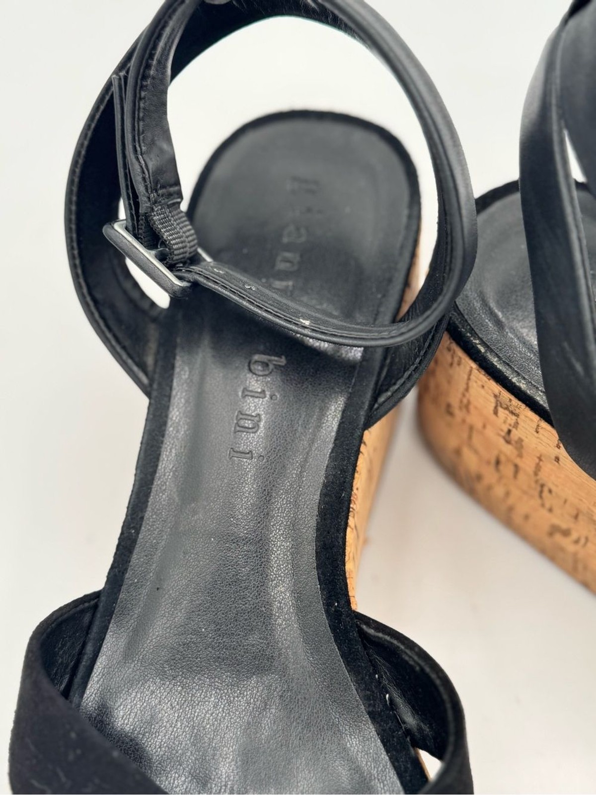 Gianni Bini Black Cork Platform Wedge Sandals