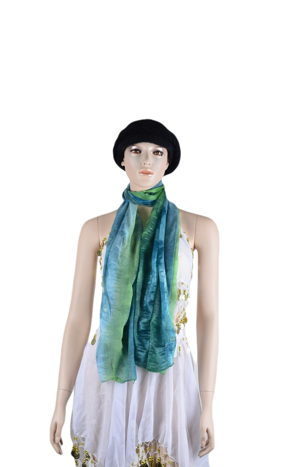 Women Ombre Gradual Multicolor rainbow manmade silk fashion Scarf luxurious ink