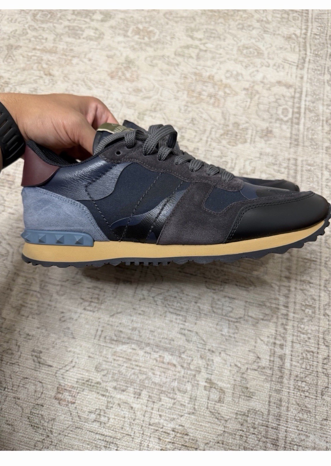 Valentino Garavani Men’s Low Top Camo Lace-Up Sneakers Black Blue Gray S72512