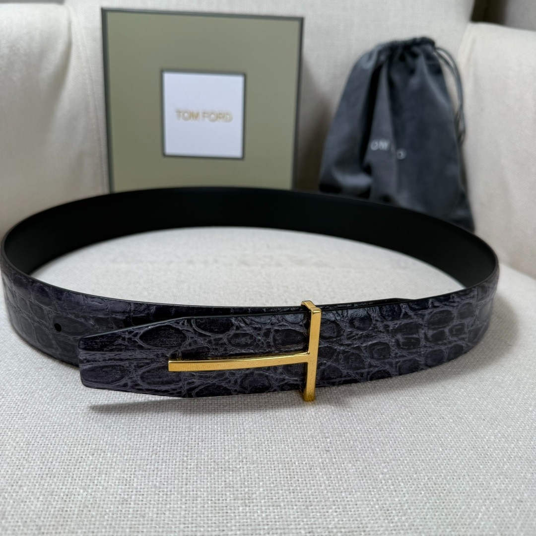 Authentic Tom Ford Reversible Leather T-Buckle Belt Luxury Designer Fashion