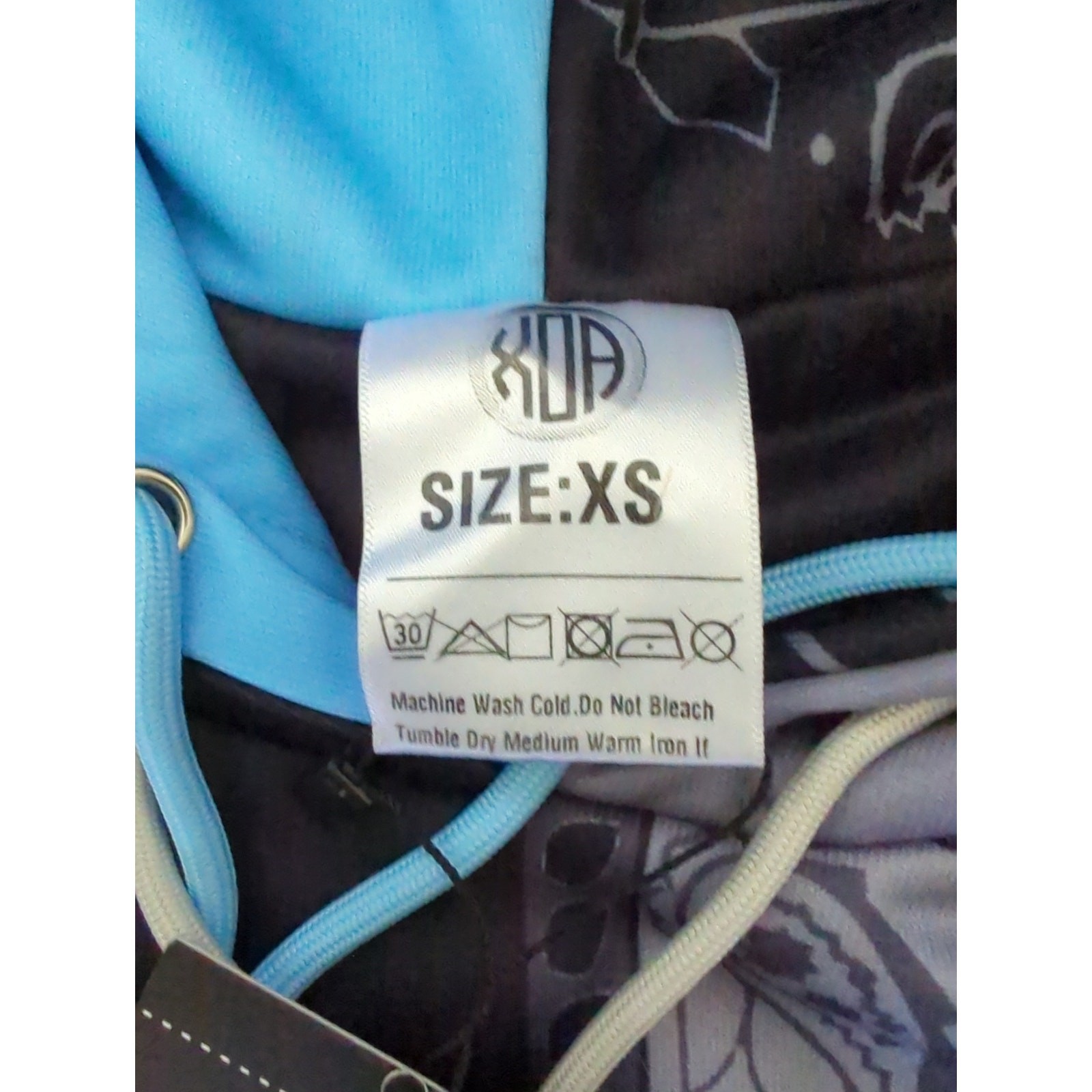 Reversible Bandanna Hoodie Black Grey University Blue Size XS Xoa Lifestyle NWT
