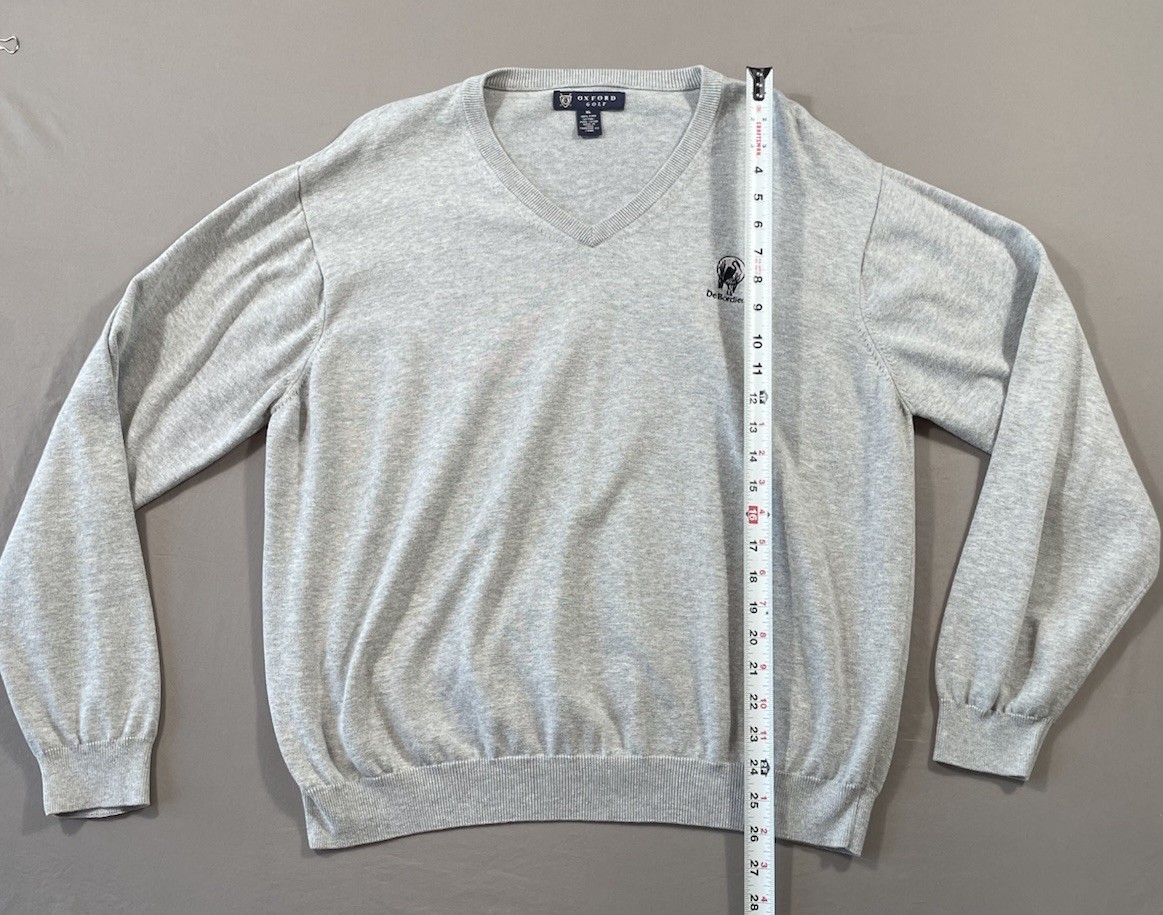 Oxford Golf Men’s DeBordieu Logo V Neck Pima Cotton Gray Sweater Size XL