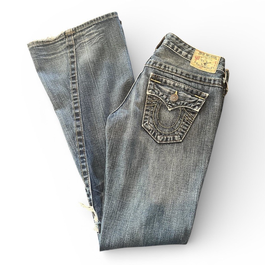True Religion Joey Jeans First Edition Thick Stitch Size 26 Y2K Distressed