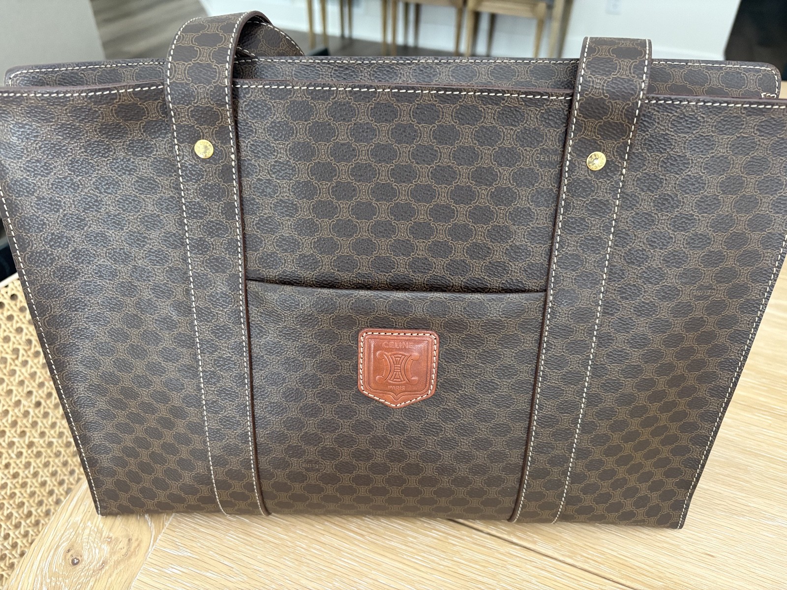 Classic Celine Brown Macadam Vintage Shoulder Tote Bag