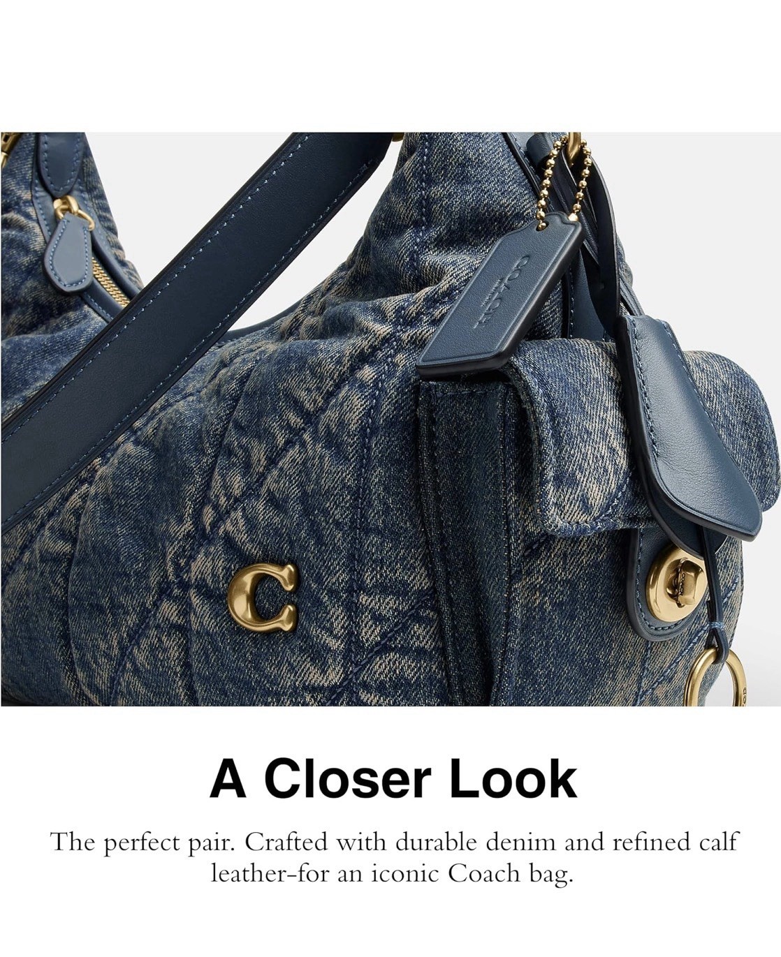 ! NEW ! COACH Pocket Juliet Quilted Denim Shoulder Handbag 30 B4/Dark Indigo