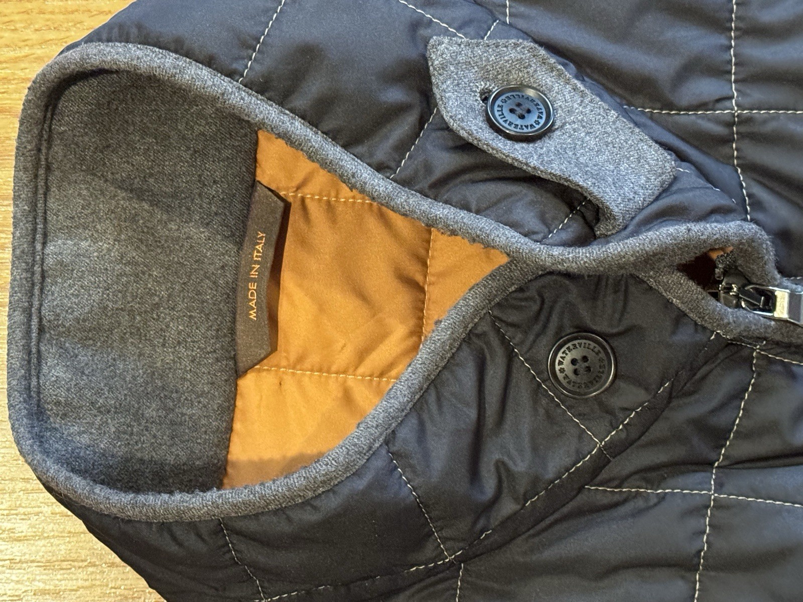 Waterville Men’s Theo Quilted Insulated Vest 56 Chin Strap Zip Made Italy $450