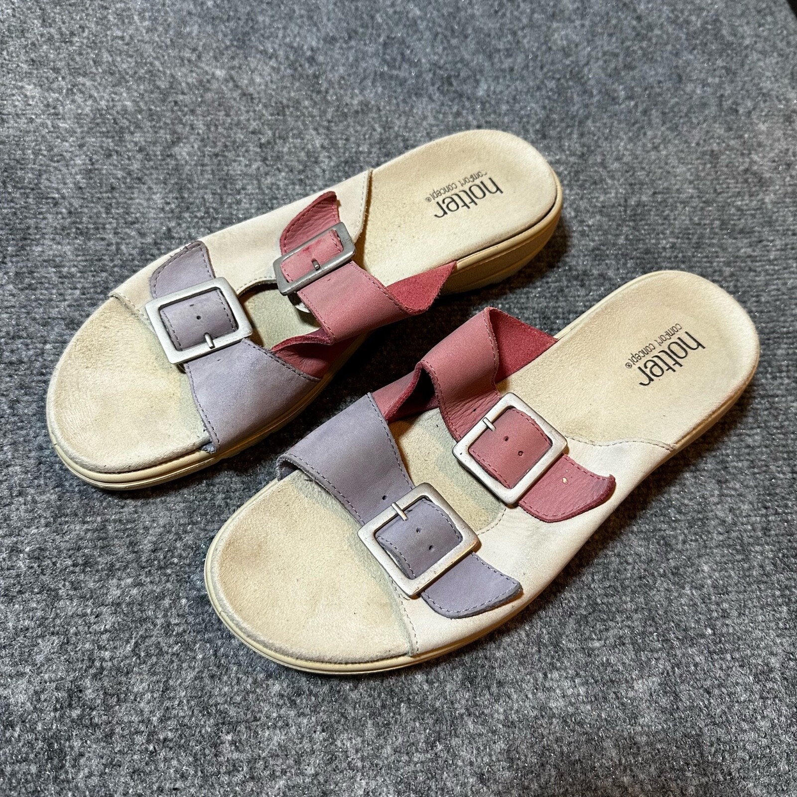 Hotter Sandals Womens 10 Purple Pink Beige Suede Nubuck Sunny Slide Slip On