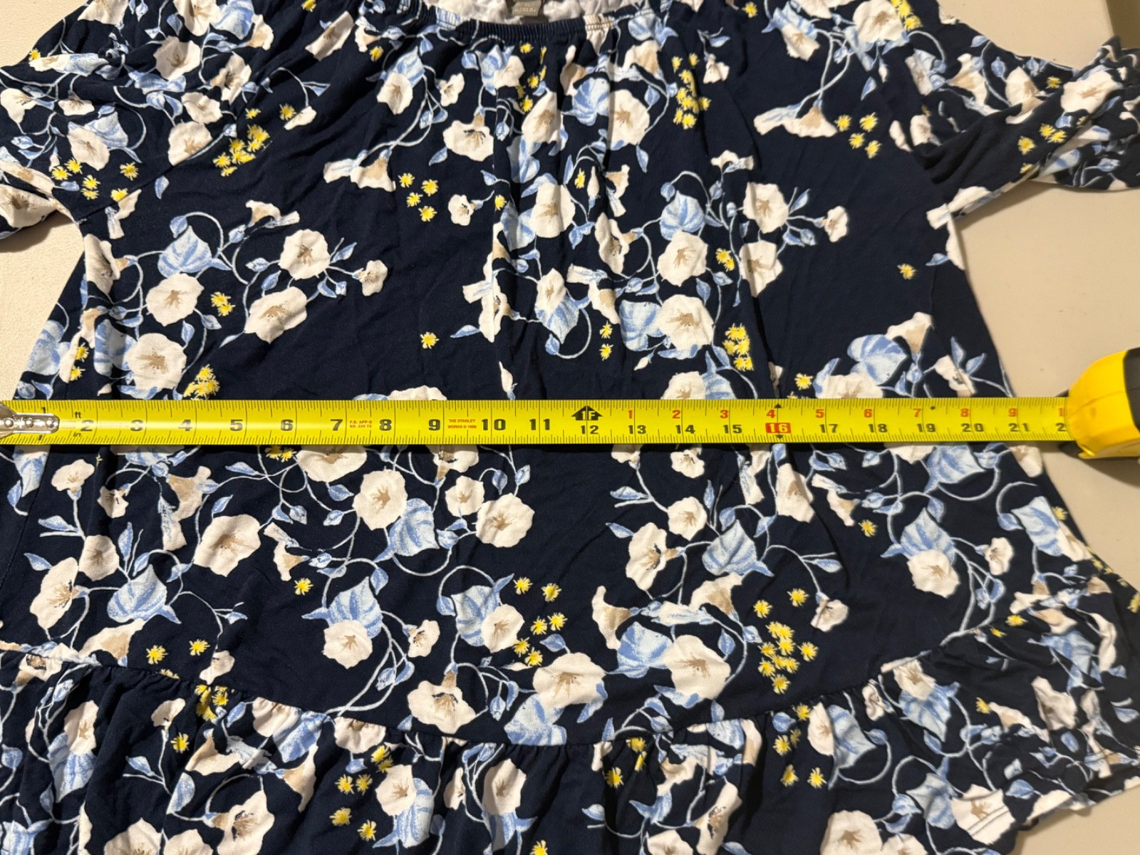 Style & Co XL Womens Top Blue Floral Design Scoop Neck 3/4 Flutter Sleeves