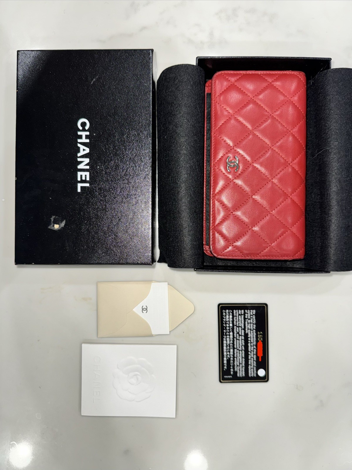 CHANEL Long Wallet Matelasse Lambskin Red W/Box