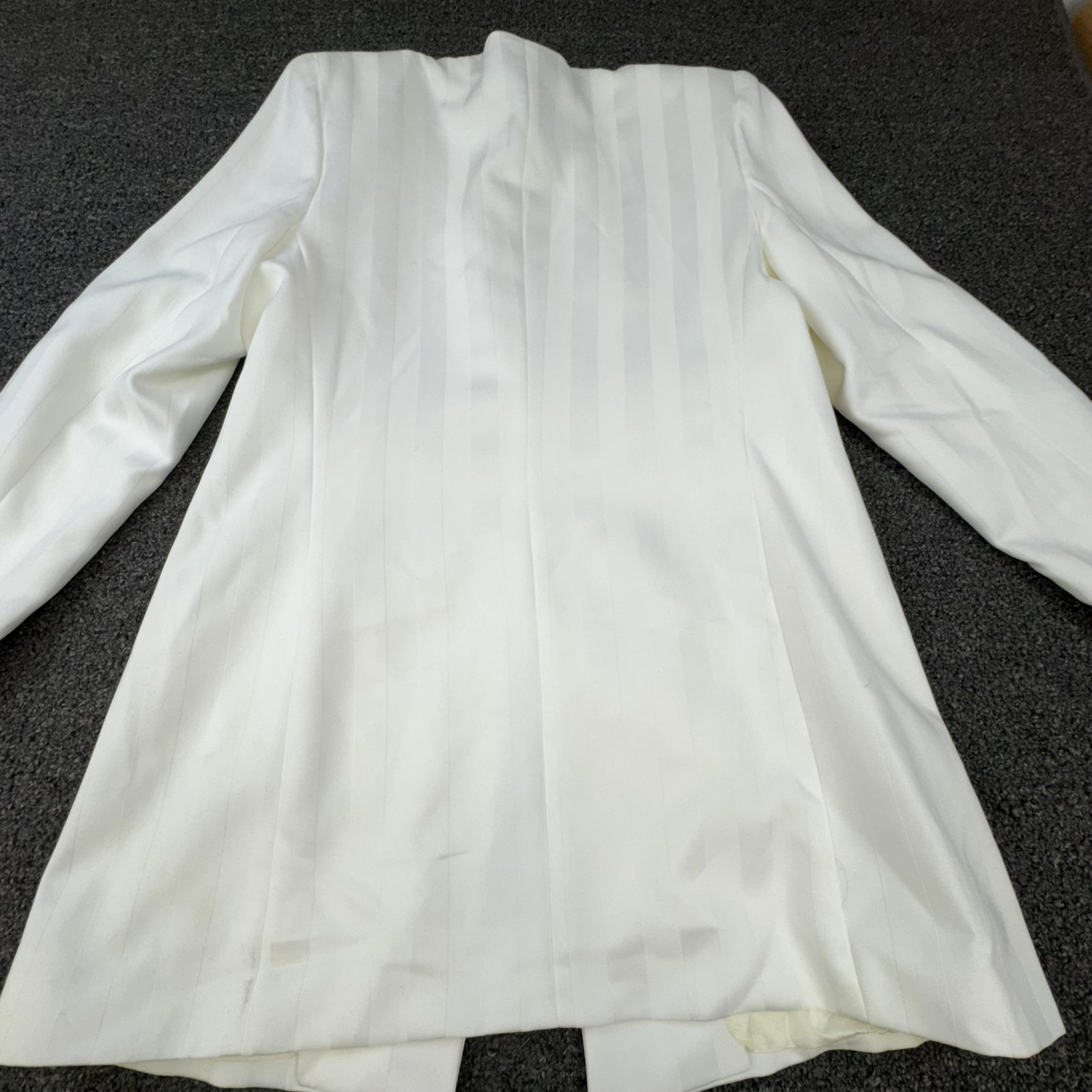 Vintage Chad Stevens Coat Womens 12 White Striped Collarless Overcoat Lined 5280