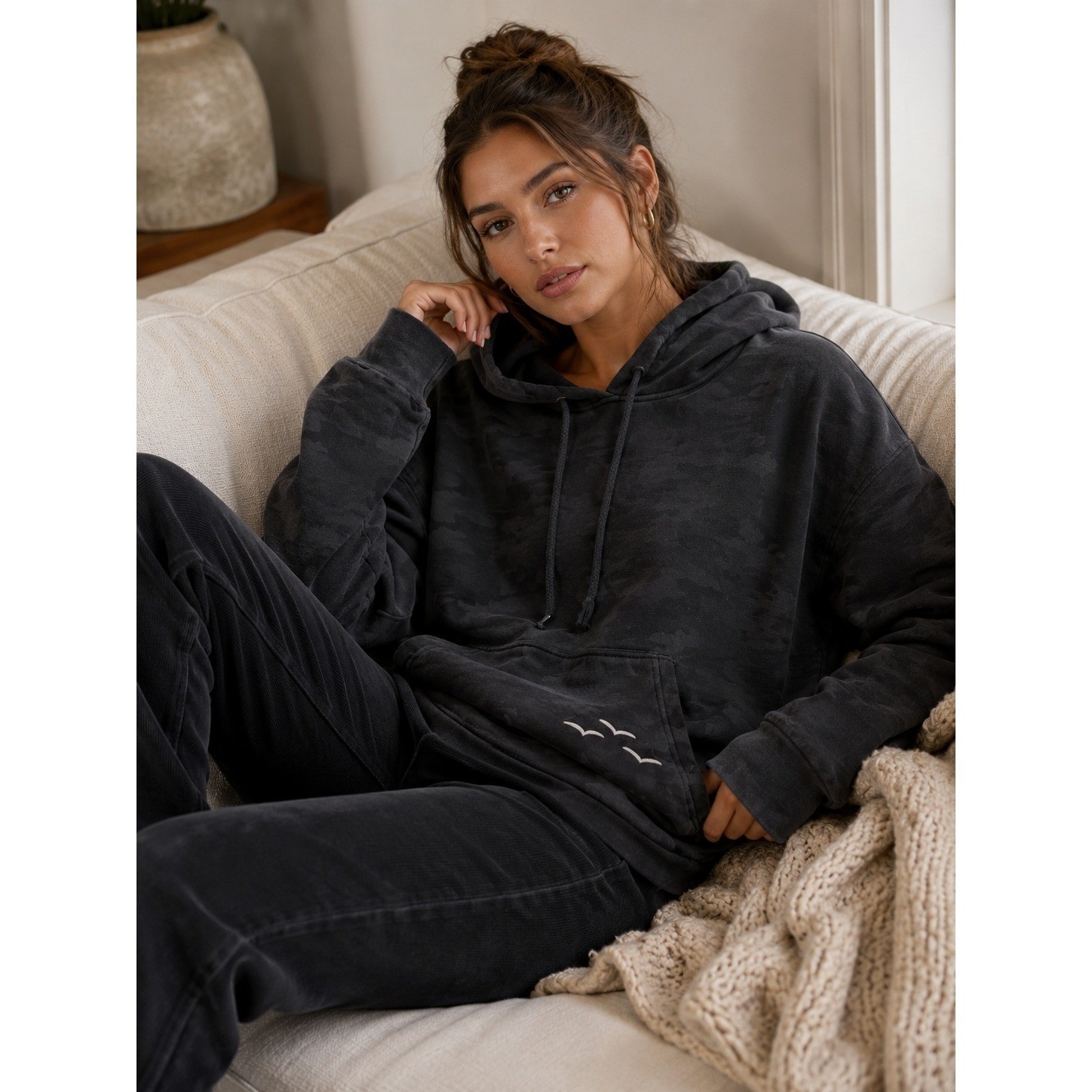 Lazypants Hoodie Women Small Black Camo Oversized Streetwear Comfy