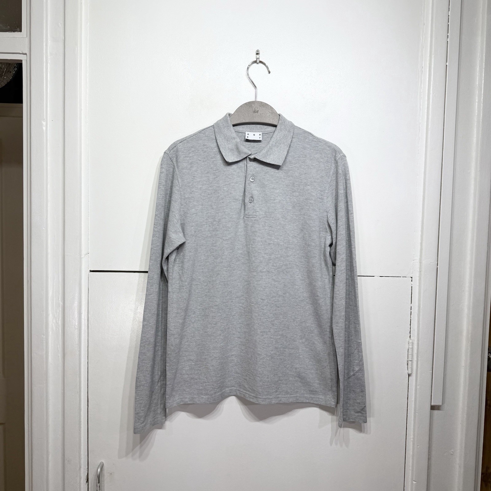 Asket Pique Polo Shirt Grey Long Sleeve Organic Cotton Regular Men’s Size XS