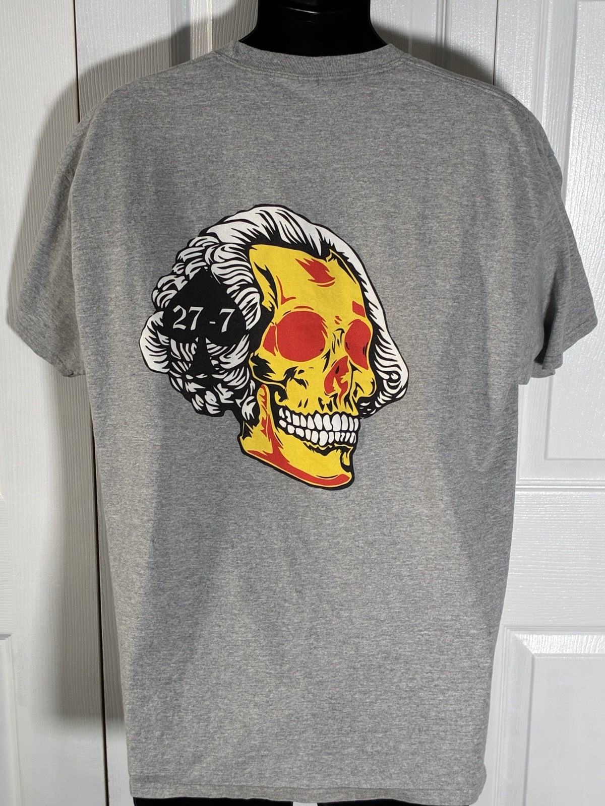 “27-7” Skull Tattoo Flash Graphic Tee Heather Gray XL Port & Company DoubleSided
