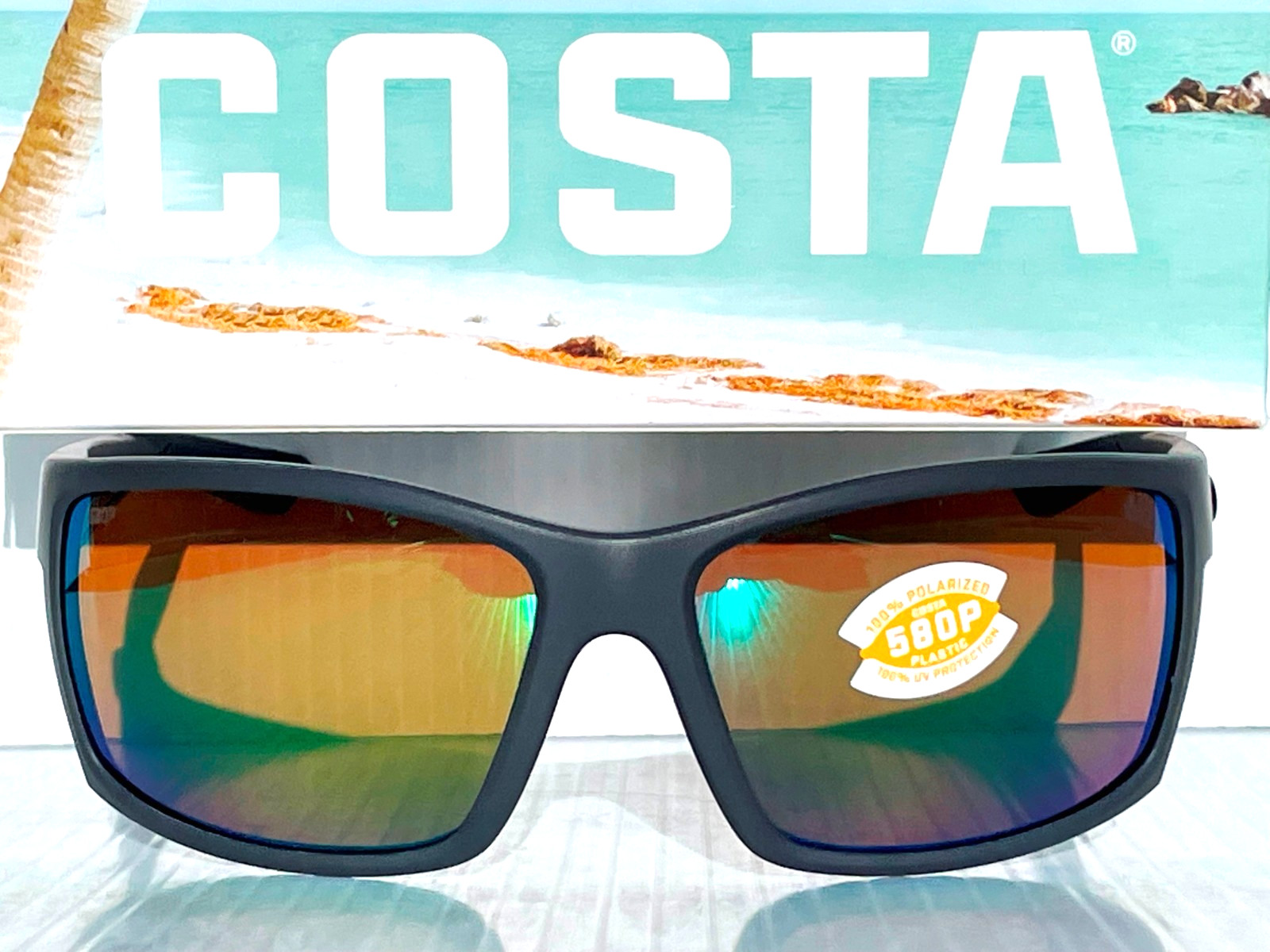 Costa Del Mar REEFTON 98 in Matte Gray w GREEN Mirrored 580P Sunglass 9007-15