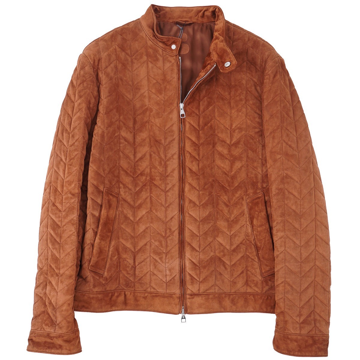 Brett Johnson Rich Brown Quilted Calf Suede Leather Bomber Jacket L (Eu 52) NWT