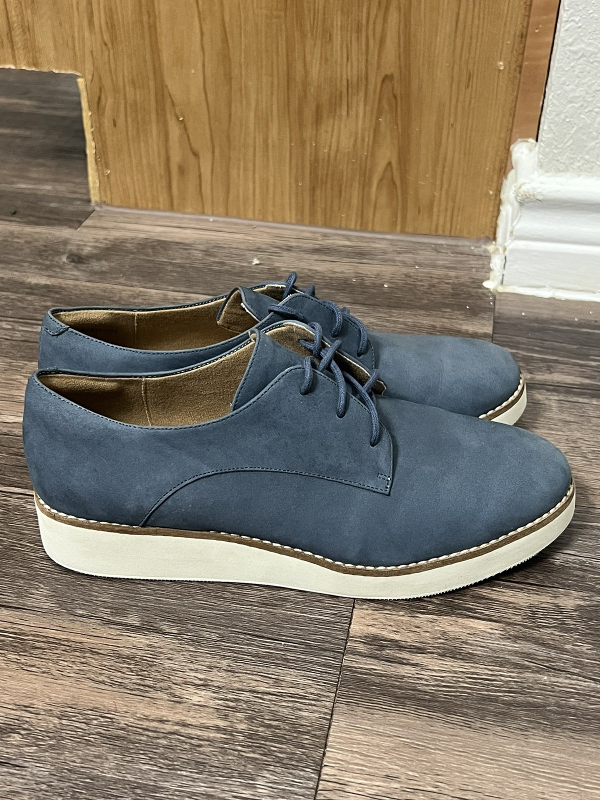 Softwalk Willis Blue Nubuck Leather Wedge Oxford Lightweight Shoes Womens 8
