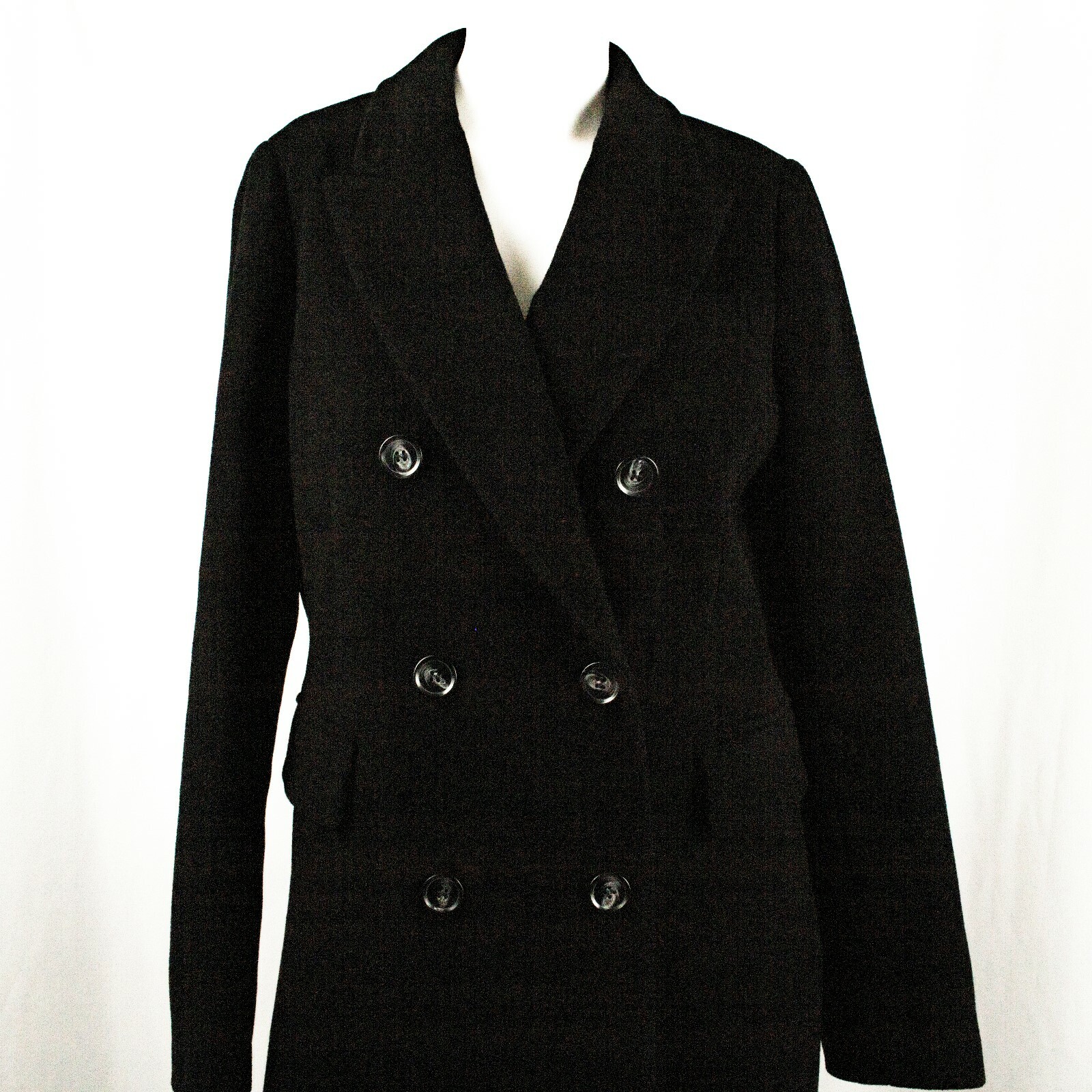 DEBENHAMS New Black Solid Cashmere Wool Women Double Breasted Coat Size 8, 12UK
