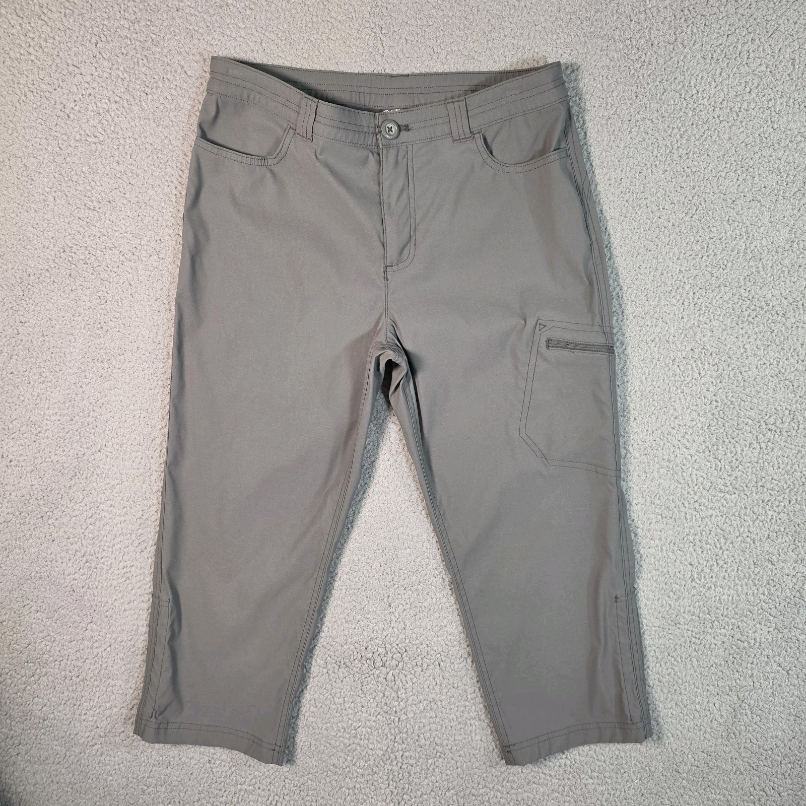 Eddie Bauer Rainier Tech Capri Pant Womens 6 Gray Active Outdoor Ruched Hem Hike