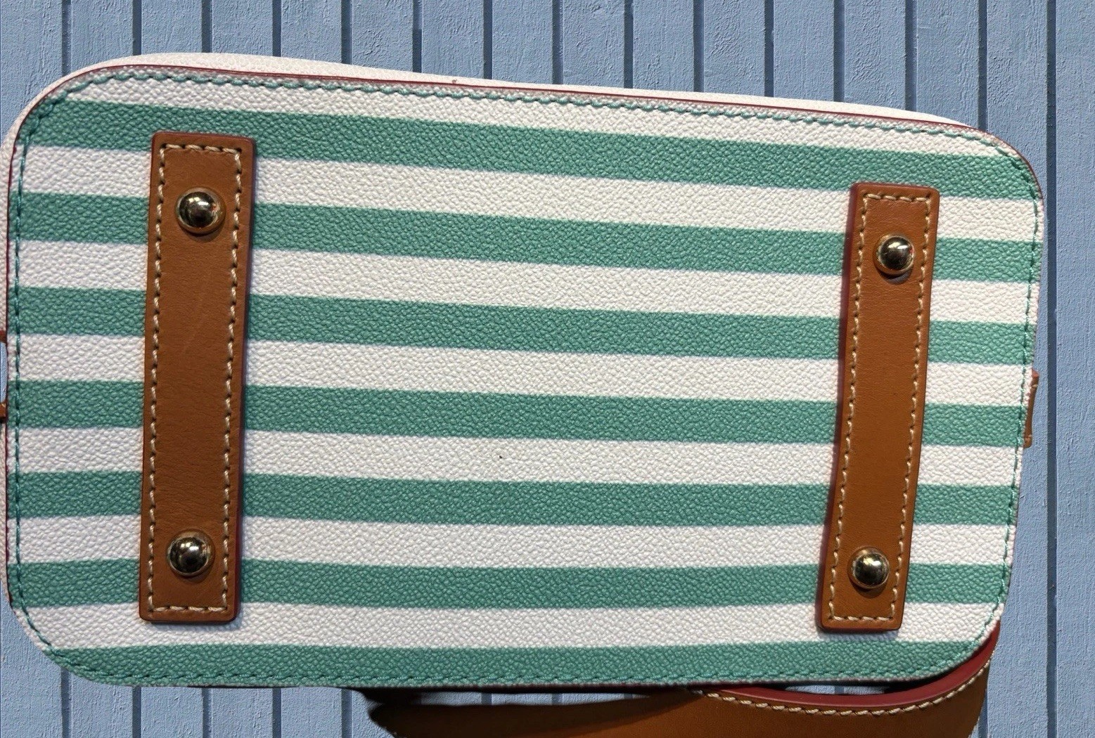 Dooney Bourke Sullivan Stripes Seafoam Spearmint Green Drawstring Bucket Bag
